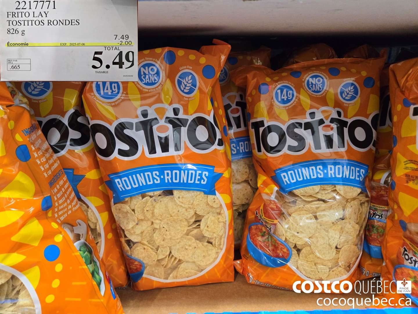 2217771 FRITO LAY TOSTITOS RONDES 826 g  ($2.00 INSTANT SAVINGS EXPIRES ON 2025-07-06) $5.49