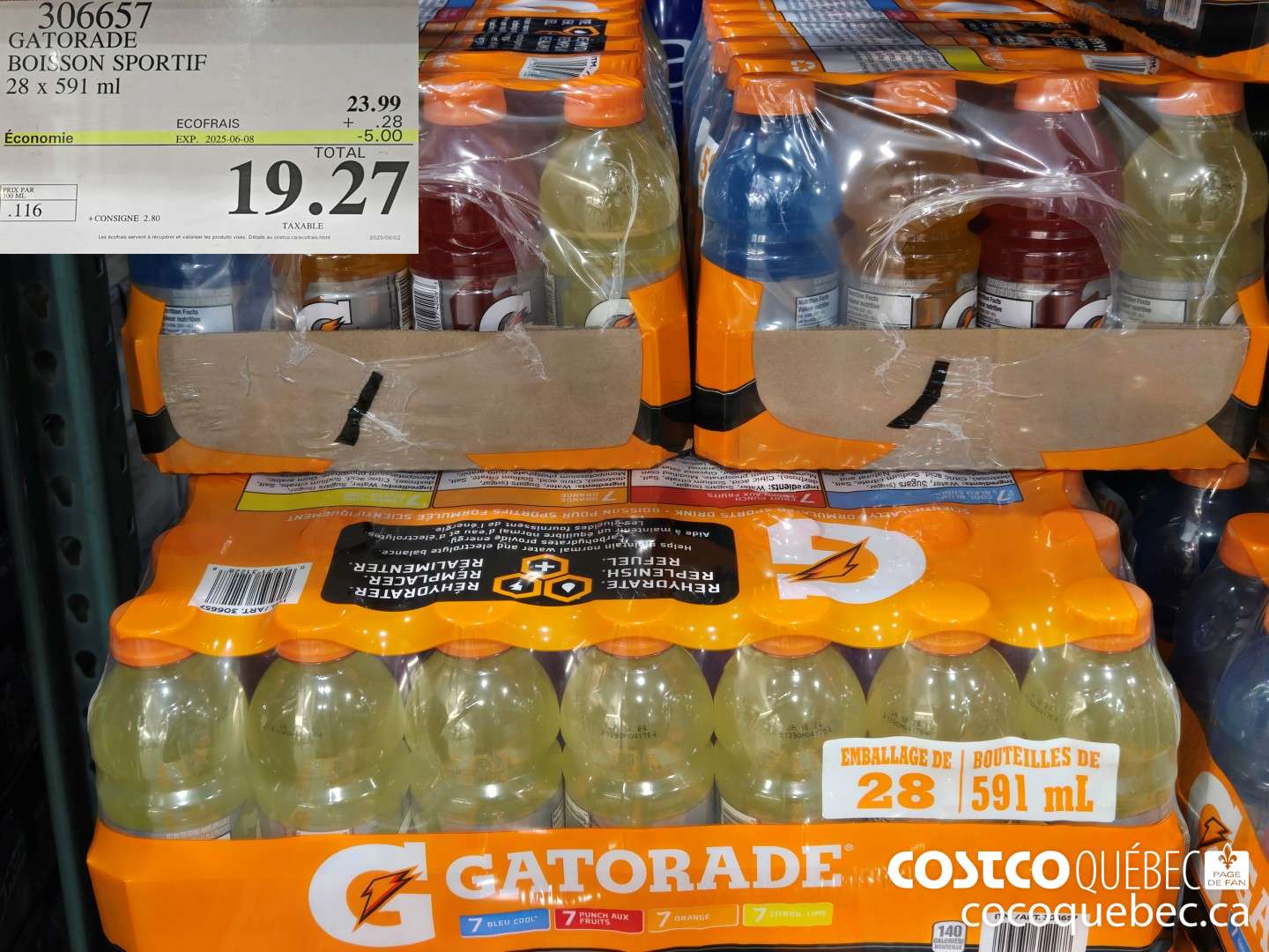 306657 GATORADE BOISSON SPORTIF 28 x 591 ml  ($5.00 INSTANT SAVINGS EXPIRES ON 2025-06-08) $19.27