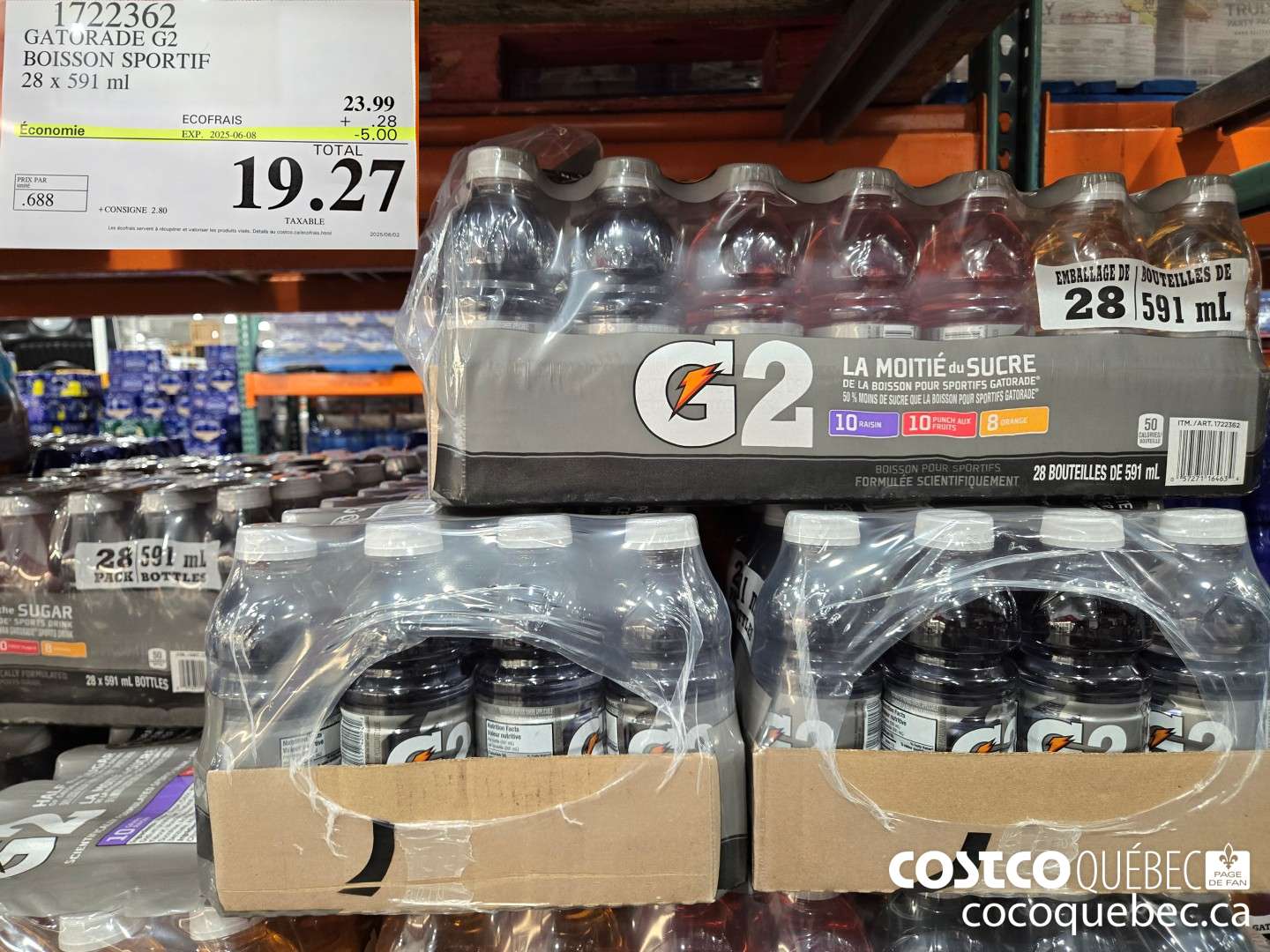 1722362 GATORADE G2 BOISSON SPORTIF 28 x 591 ml  ($5.00 INSTANT SAVINGS EXPIRES ON 2025-06-08) $19.27
