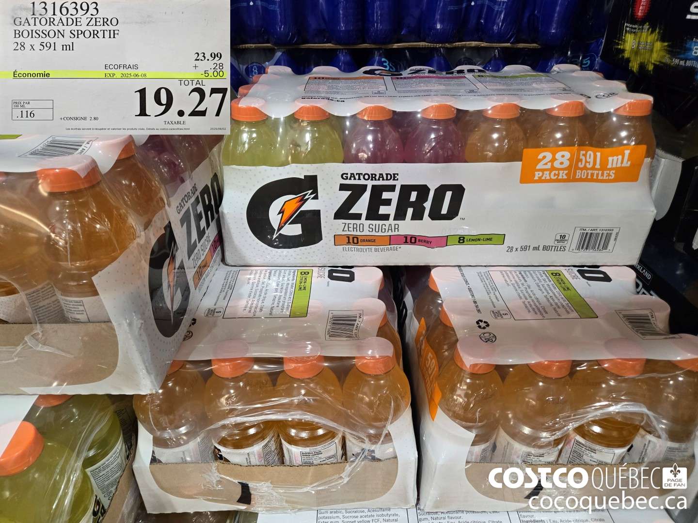 1316393 GATORADE ZERO BOISSON SPORTIF 28 x 591 ml ($5.00 INSTANT SAVINGS EXPIRES ON 2025-06-08) $19.27