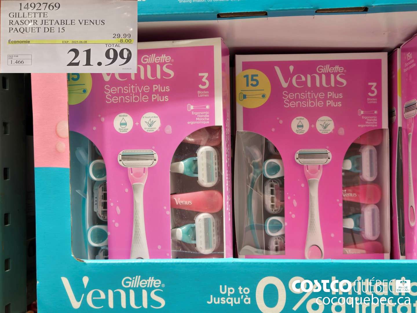 1492769 GILLETTE RASOIR JETABLE VENUS PAQUET DE 15  ($8.00 INSTANT SAVINGS EXPIRES ON 2025-06-08) $21.99