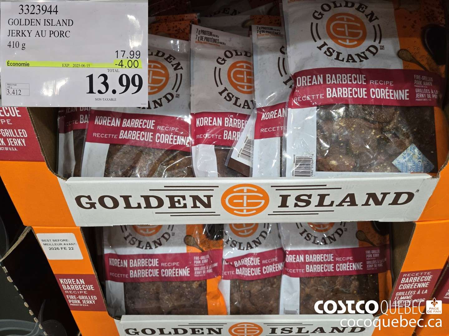 3323944 GOLDEN ISLAND JERKY AU PORC 410 g  ($4.00 INSTANT SAVINGS EXPIRES ON 2025-04-13) $12.93