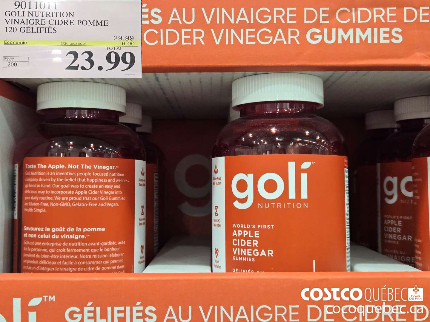 9011011 GOLI NUTRITION VINAIGRE CIDRE POMME 120 GELIFIES 2025/05/27  ($6.00 INSTANT SAVINGS EXPIRES ON 2025-06-08) $23.99