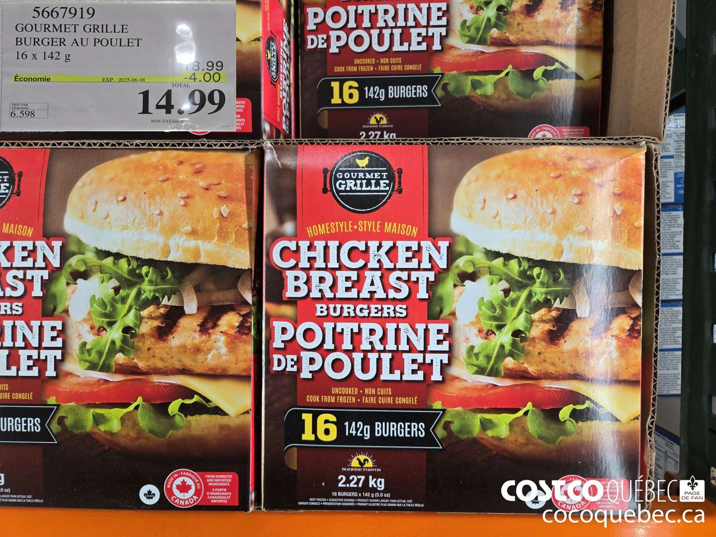 5667919 GOURMET GRILLE BURGER AU POULET 16 x 142 g  ($4.00 INSTANT SAVINGS EXPIRES ON 2025-06-08) $14.99