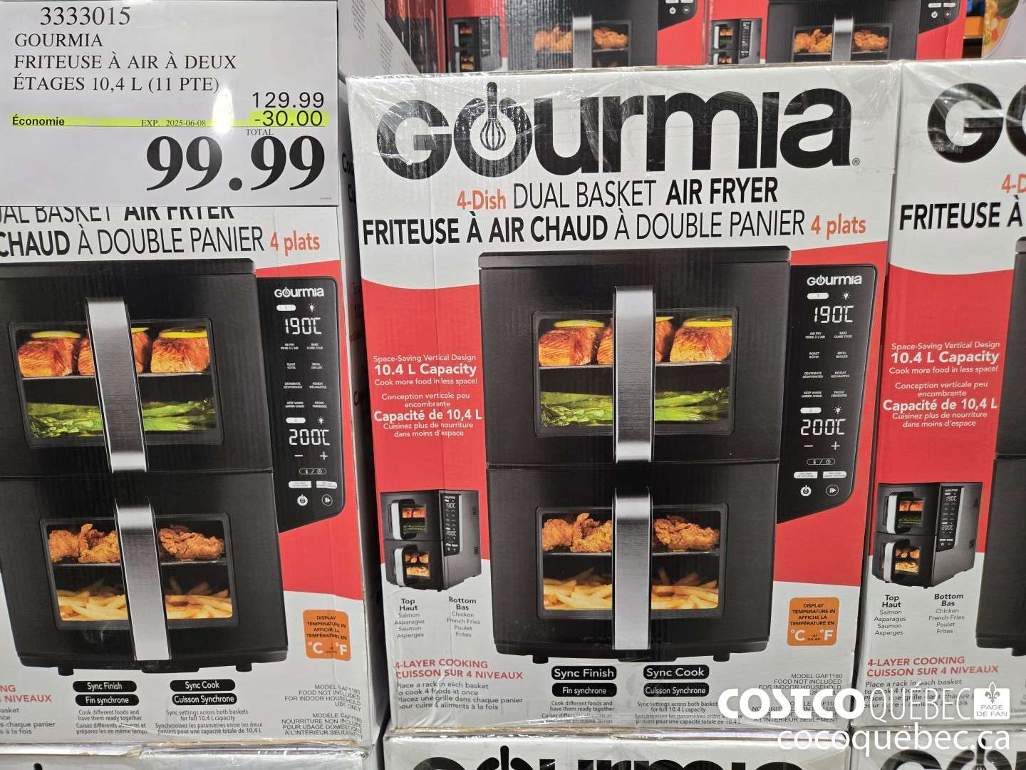3333015 GOURMIA FRITEUSE A AIR A DEUX ETAGES 10,4 L (11 PTE)  ($30.00 INSTANT SAVINGS EXPIRES ON 2025-06-08) $99.99