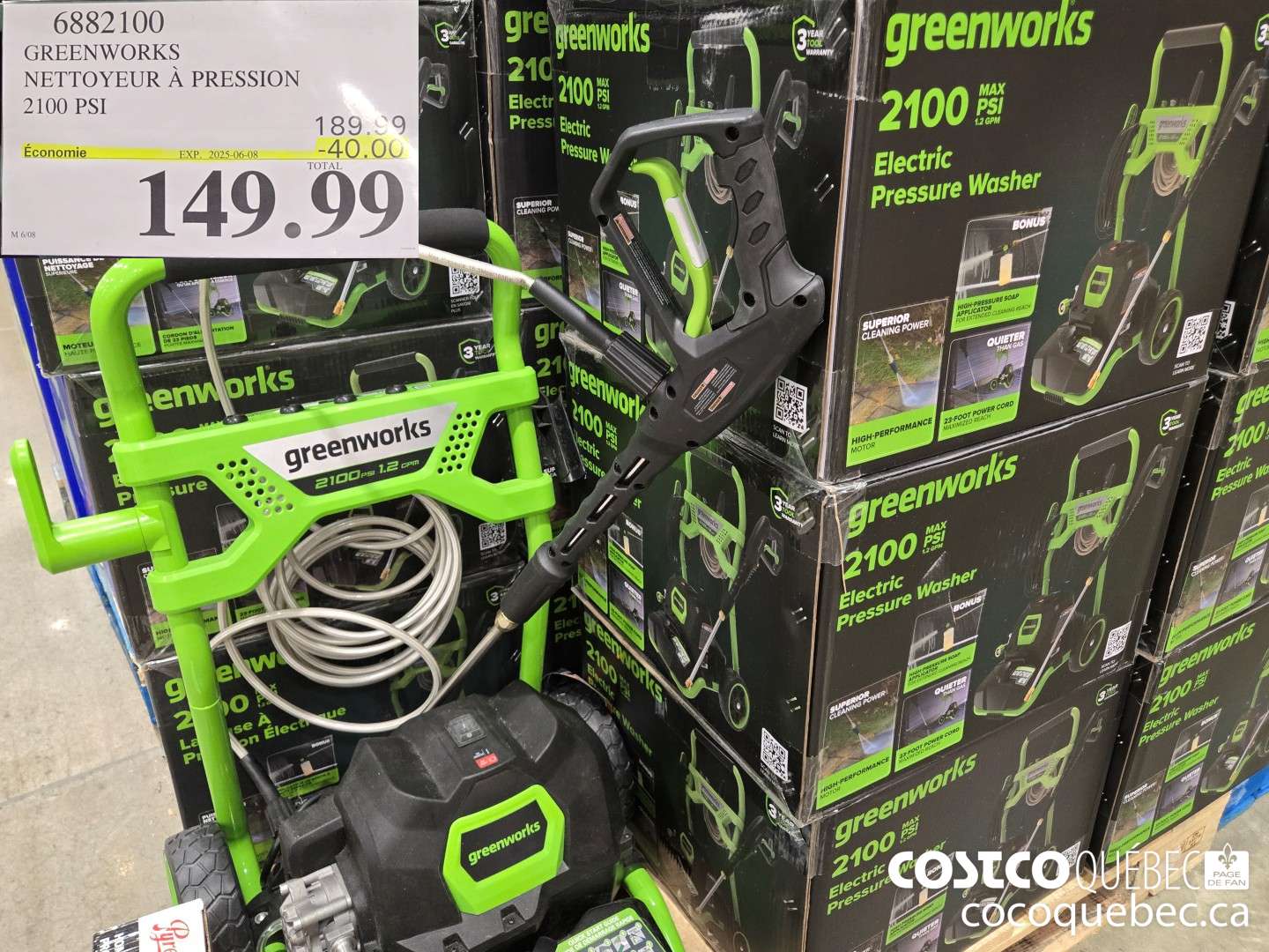 6882100 GREENWORKS NETTOYEUR A PRESSION 2100 PSI  ($40.00 INSTANT SAVINGS EXPIRES ON 2025-06-08) $149.99