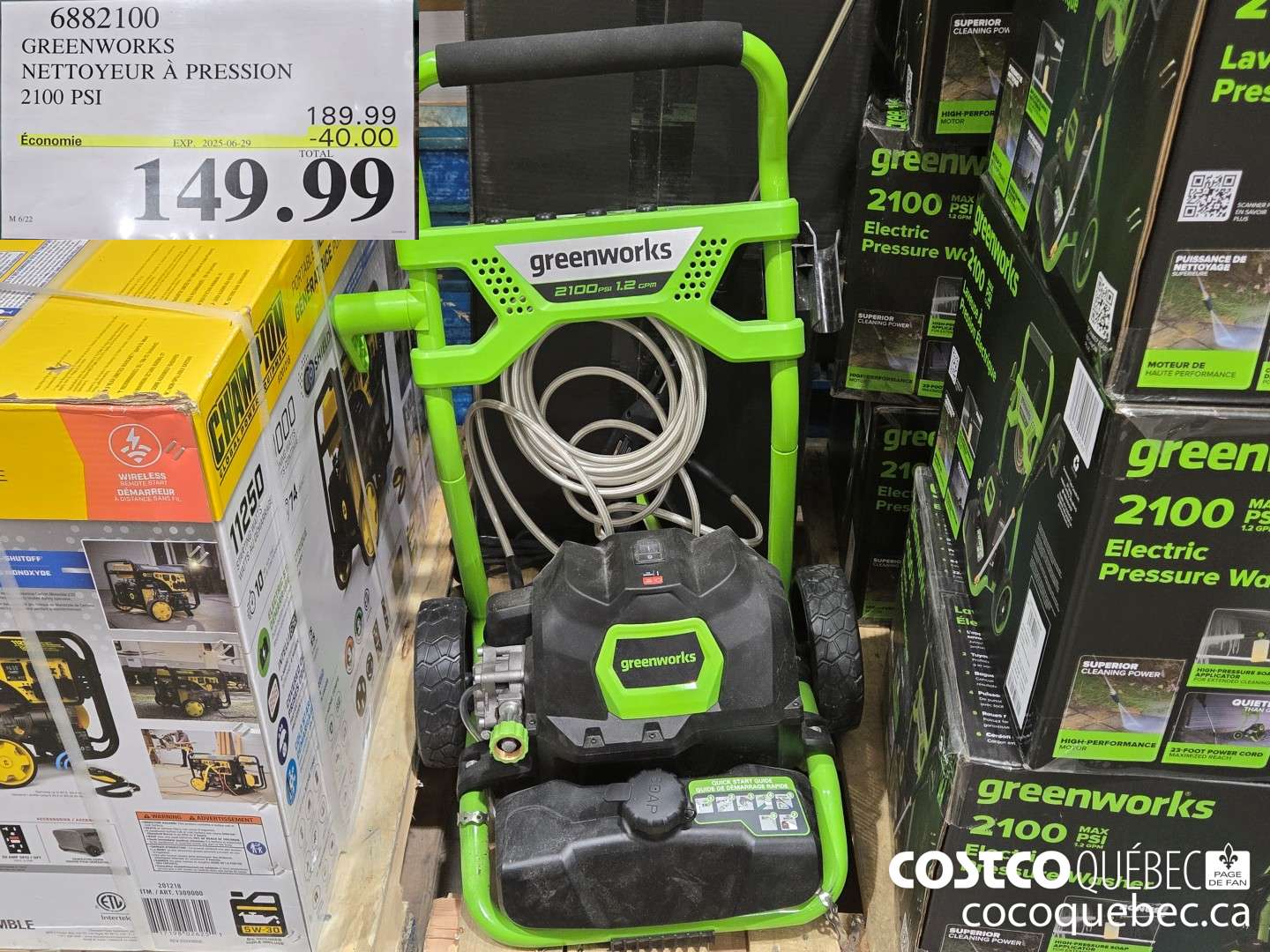6882100 GREENWORKS NETTOYEUR A PRESSION 2100 PSI  ($40.00 INSTANT SAVINGS EXPIRES ON 2025-06-29) $149.99