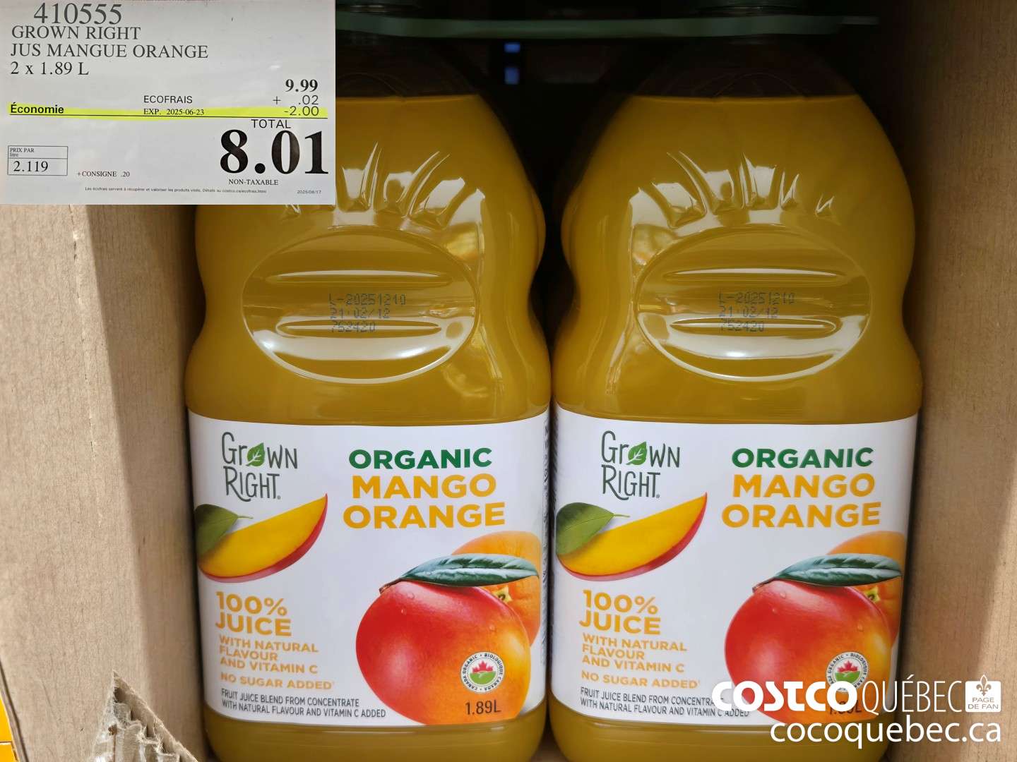 410555 GROWN RIGHT JUS MANGUE ORANGE  ($2.00 INSTANT SAVINGS EXPIRES ON 2025-06-23) $8.01