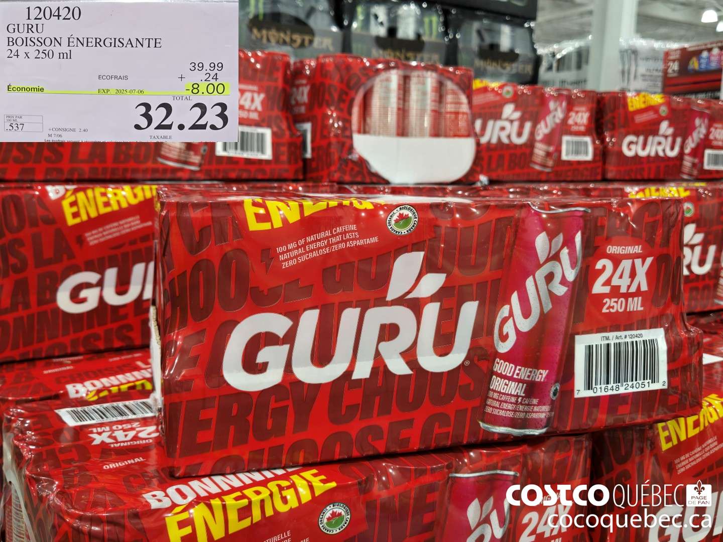 120420 GURU BOISSON ENERGISANTE 24 x 250 ml  ($8.00 INSTANT SAVINGS EXPIRES ON 2025-07-06) $32.23