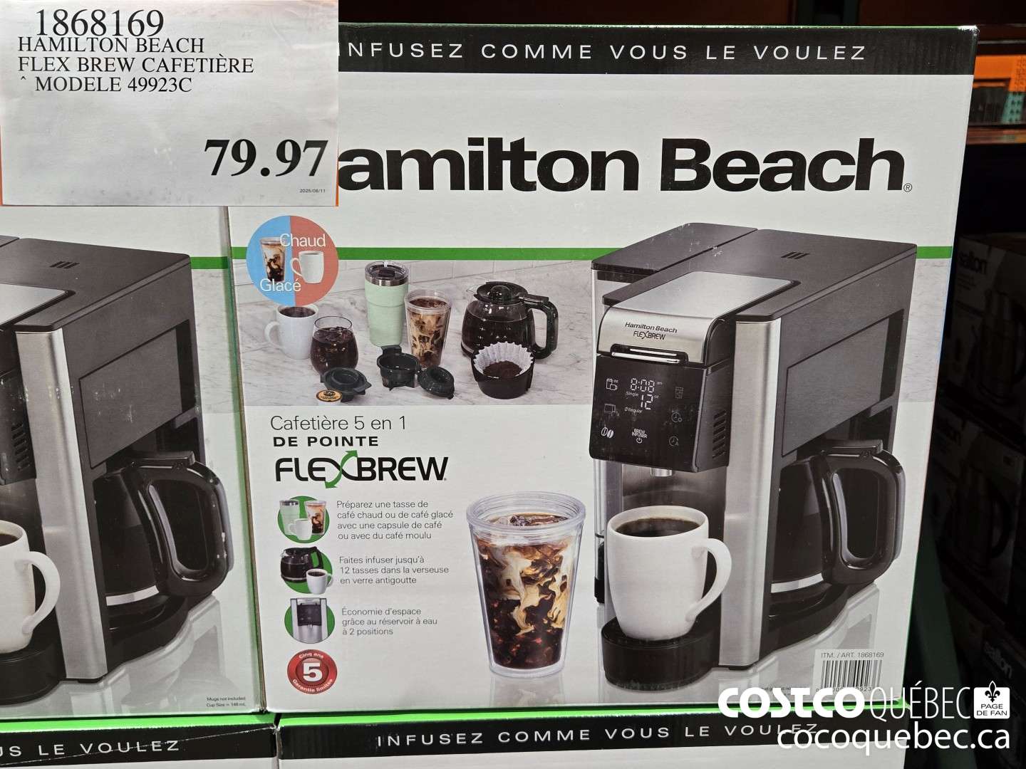 1868169 HAMILTON BEACH FLEX BREW CAFETIERE MODELE 49923C  $79.97