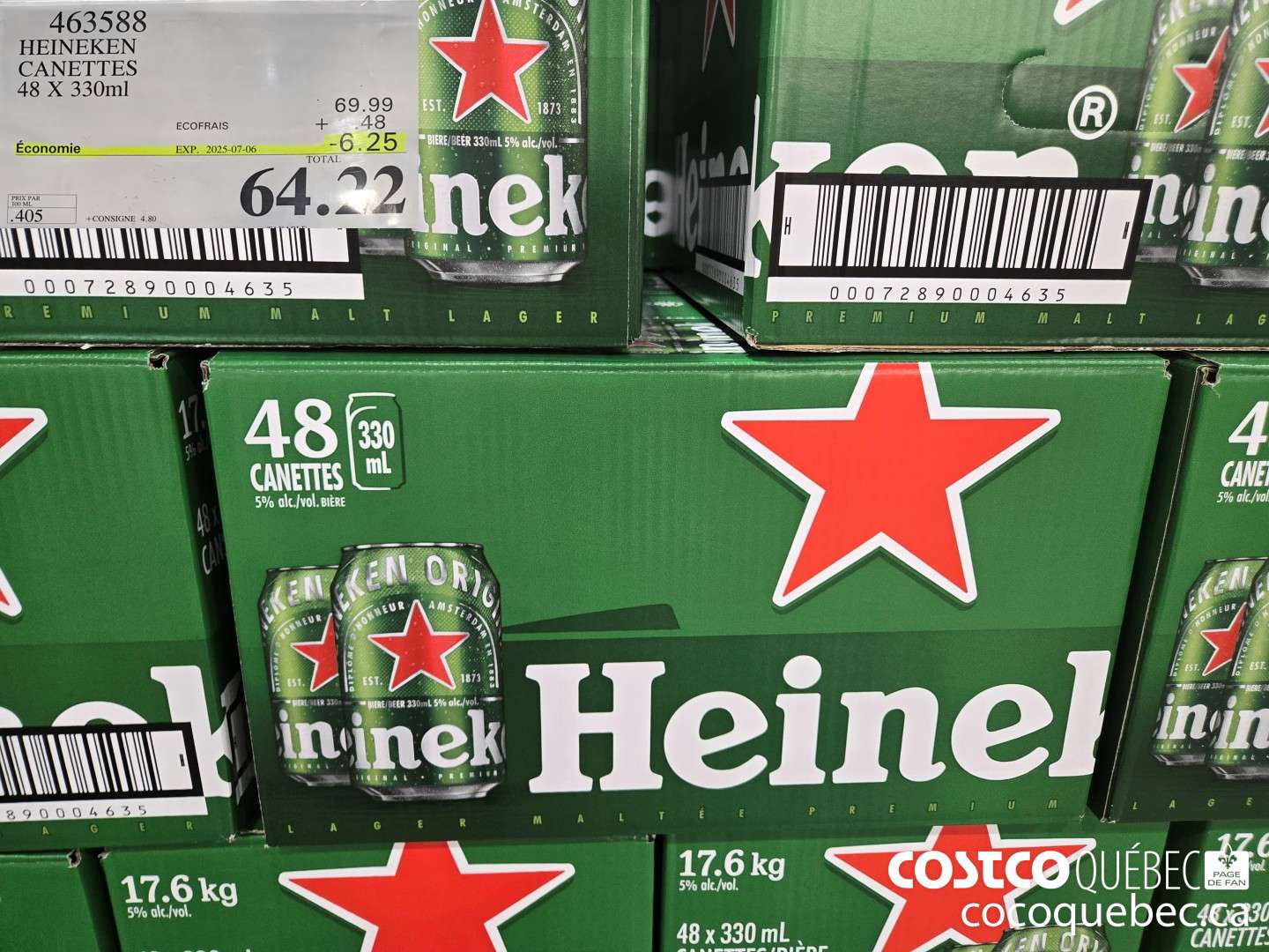 4635388 HEINEKEN CANETTES 48 X 330ml +CONSIGNE 4.80  ($6.25 INSTANT SAVINGS EXPIRES ON 2025-07-06) $64.22