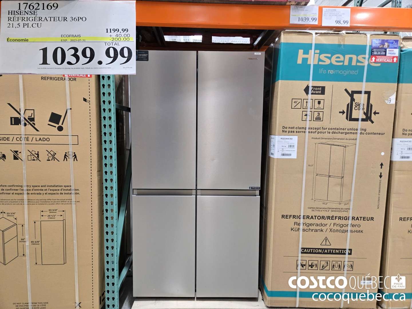 1762169 HISENSE REFRIGERATEUR 36PO 215 PLCU  ($200.00 INSTANT SAVINGS EXPIRES ON 2025-07-31) $1039.99