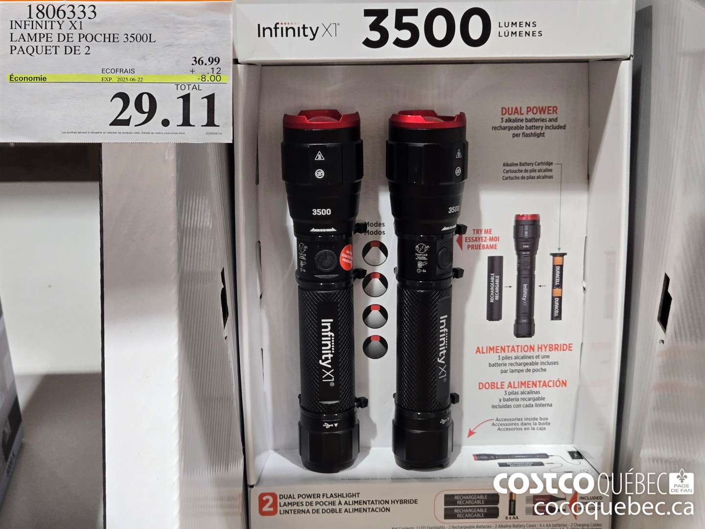 1806333 INFINITY X1 LAMPE DE POCHE 3500L PAQUET DE 2  ($8.00 INSTANT SAVINGS EXPIRES ON 2025-06-22) $29.11