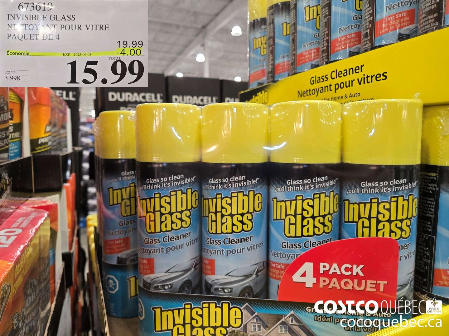 673619 INVISIBLE GLASS NETTOYANT POUR VITRE 4 x 539 AAA ($4.00 INSTANT SAVINGS EXPIRES ON 2025-06-08) $15.99