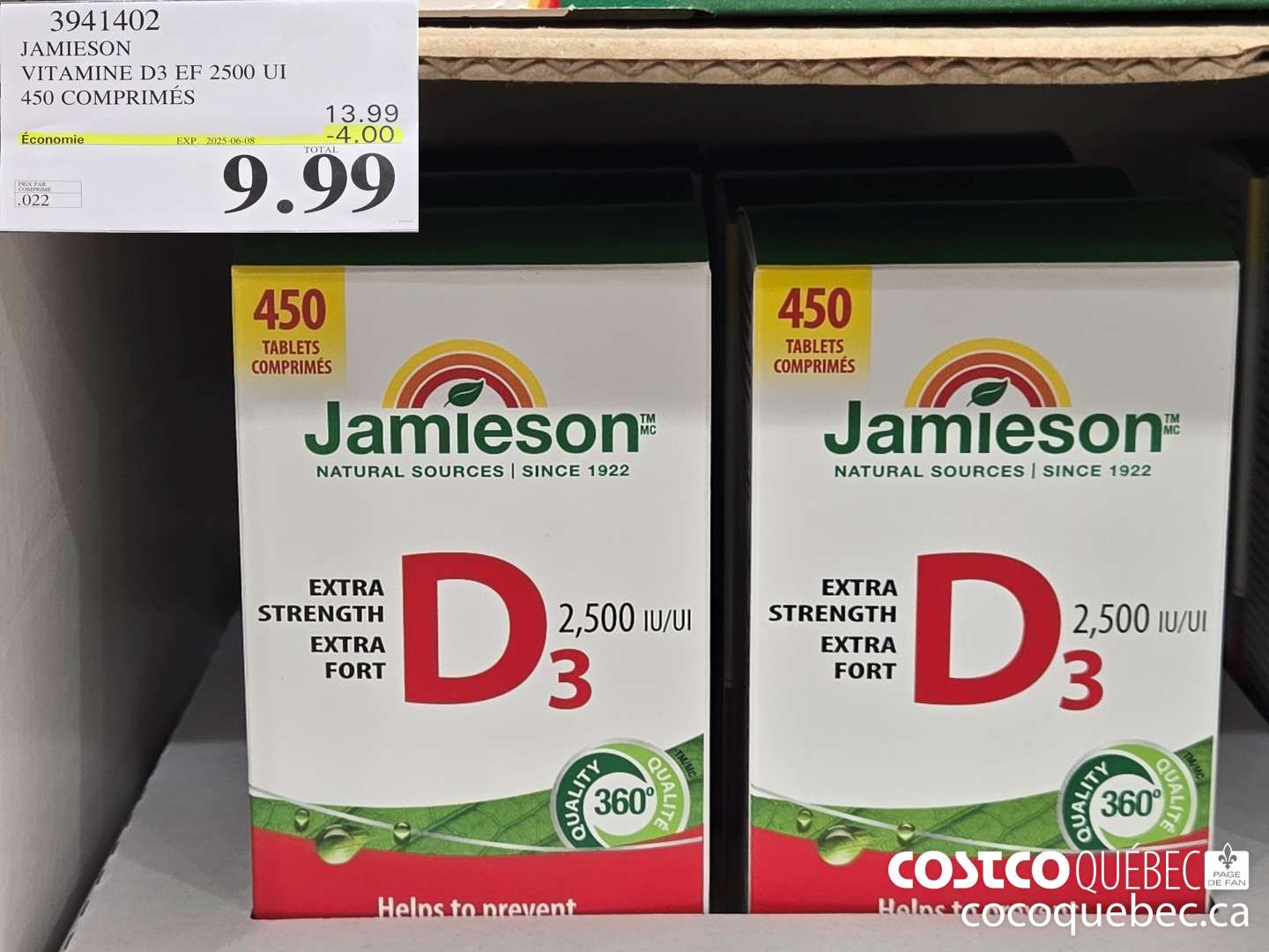 3941402 JAMIESON VITAMINE D3 450 COMPRIMES  ($4.00 INSTANT SAVINGS EXPIRES ON 2025-06-08) $9.99