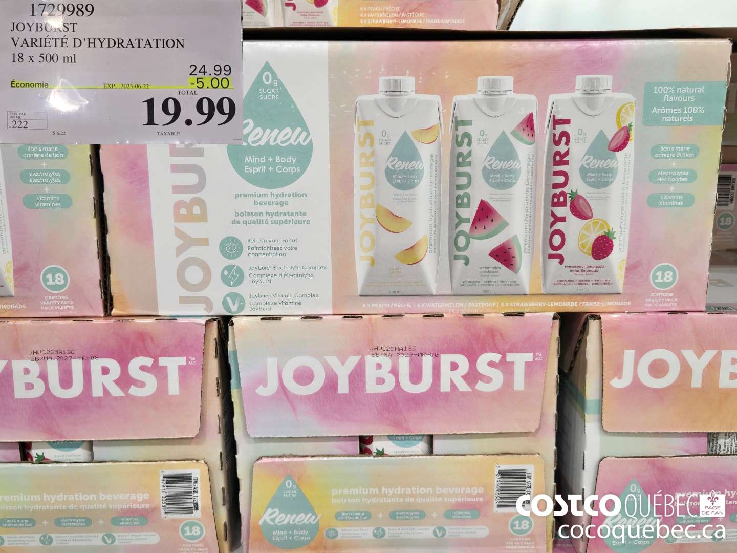 1729989 JOYBURST VARIETE D'HYDRATATION 18 x 500 ml  ($5.00 INSTANT SAVINGS EXPIRES ON 2025-06-22) $19.99