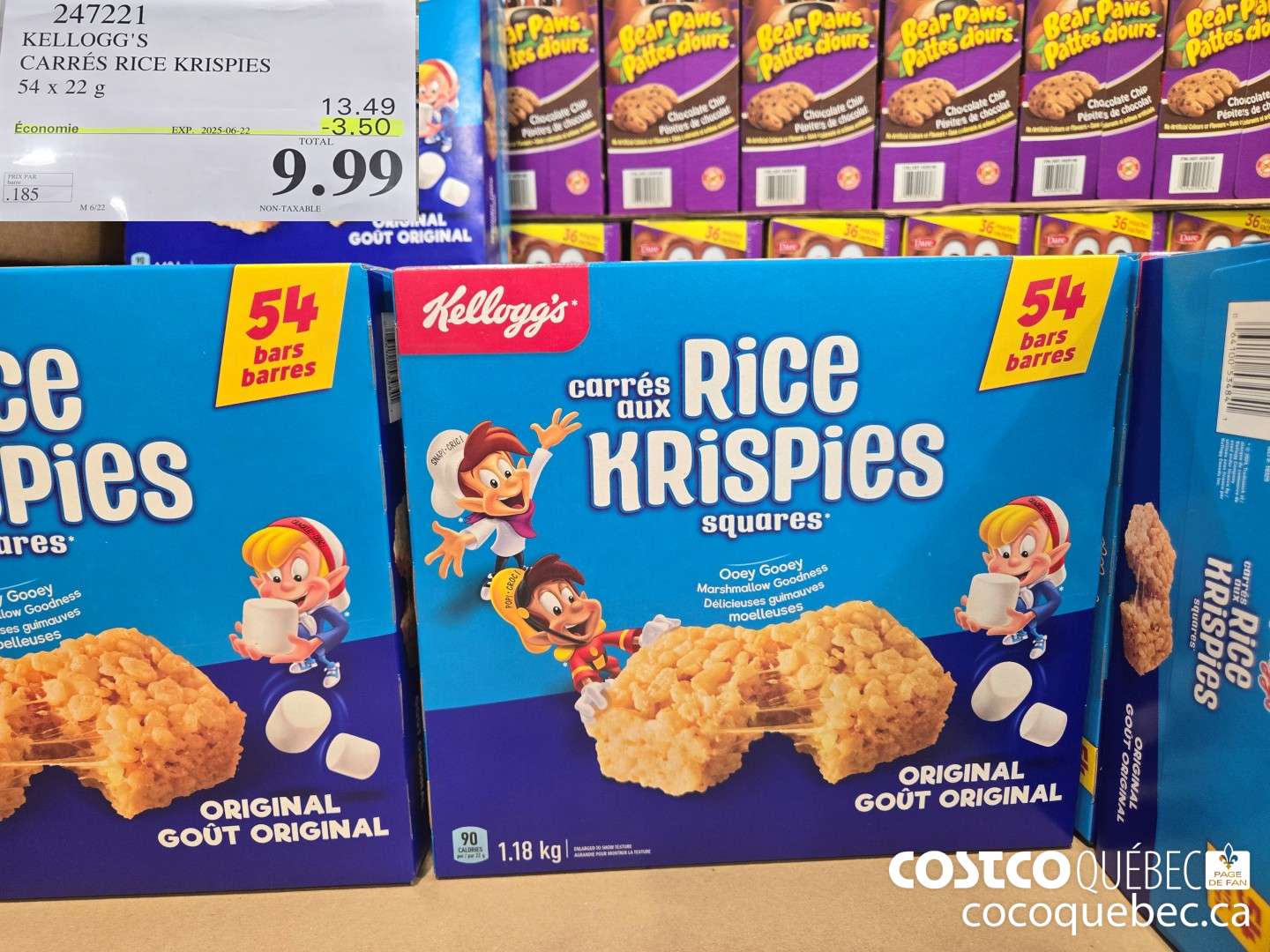 247221 KELLOGG'S CARRES RICE KRISPIES 54 x 22 g  ($3.50 INSTANT SAVINGS EXPIRES ON 2025-06-22) $10.49