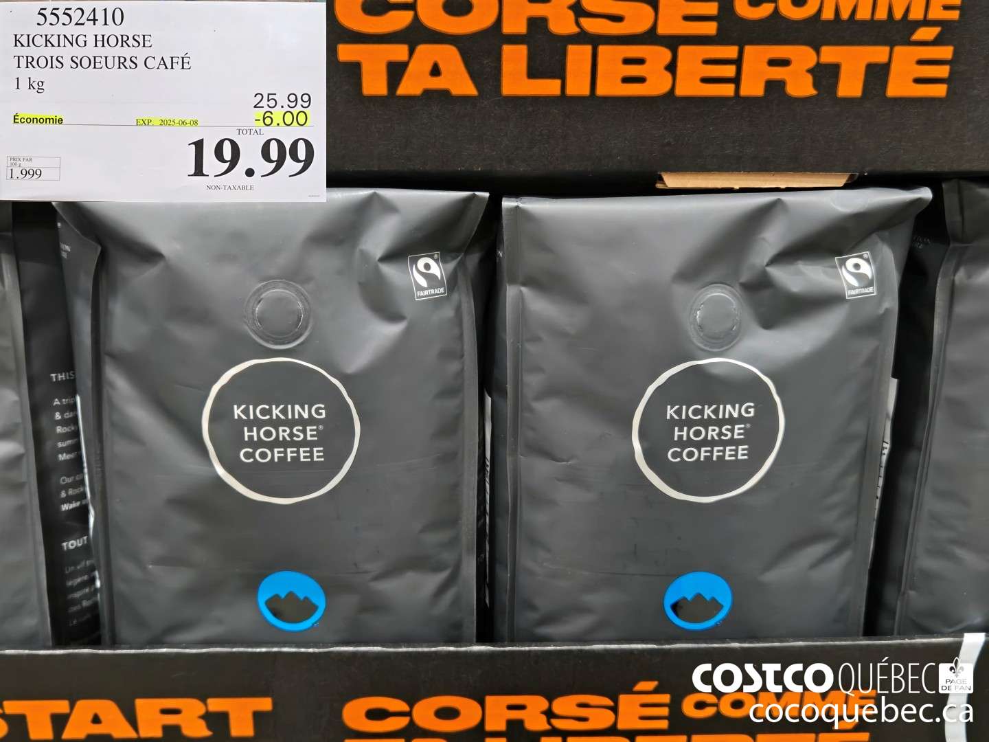 5552410 KICKING HORSE TROIS SOEURS CAFE 1 kg ($6.00 INSTANT SAVINGS EXPIRES ON 2025-06-08) $19.99