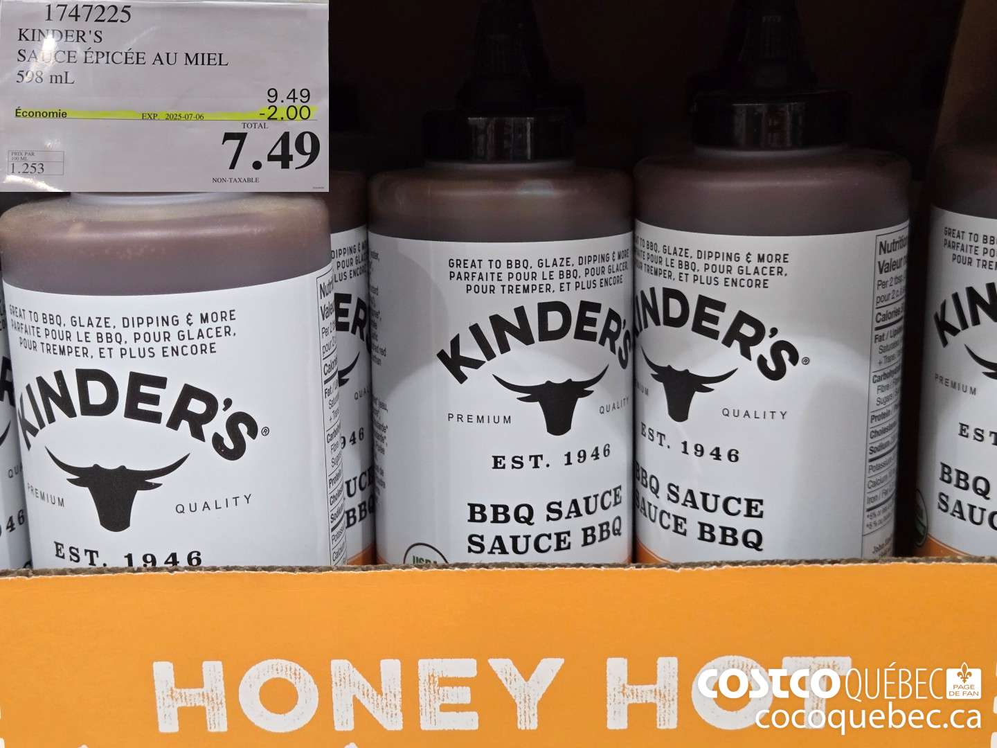 1747225 KINDERS SAUCE EPICEE At MIEL 598 mL  ($2.00 INSTANT SAVINGS EXPIRES ON 2025-07-06) $7.49