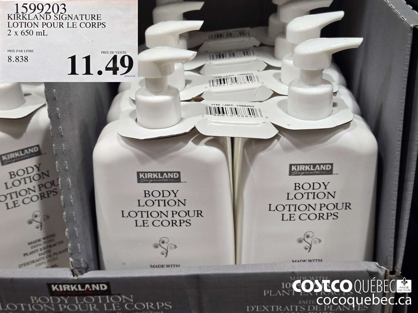 1599203 KIRKLAND SIGNATURE LOTION POUR LE CORPS 2 X 650 mL  $11.49