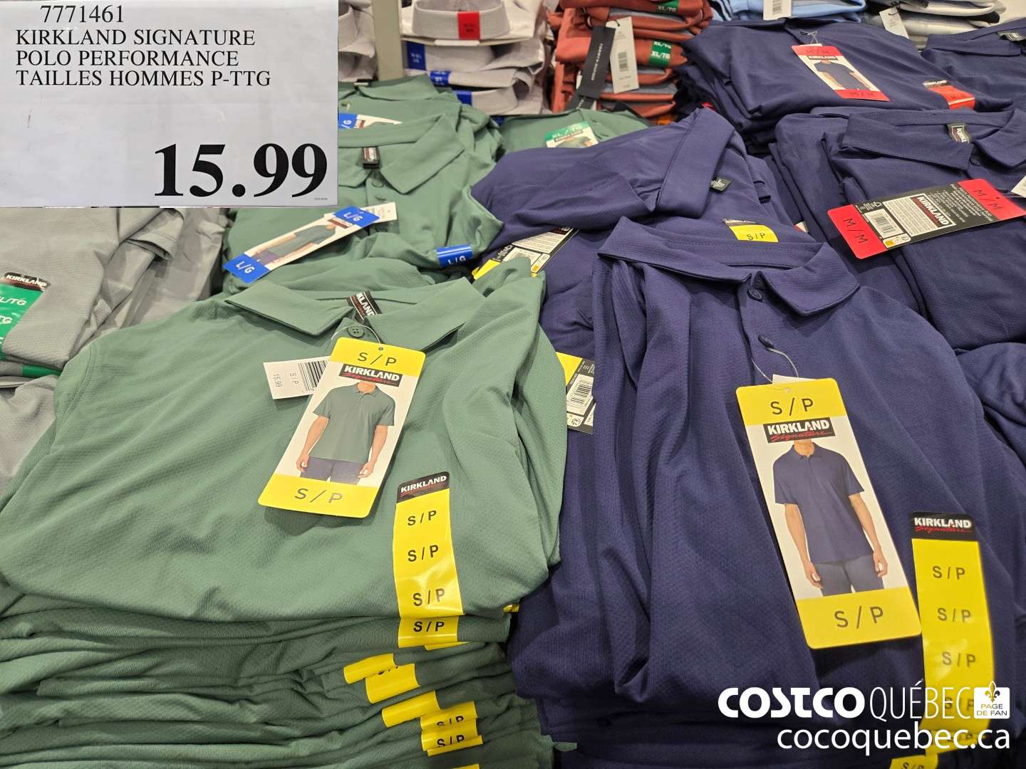 7771461 KIRKLAND SIGNATURE POLO PERFORMANCE TAILLES HOMMES P-TTG  $15.99