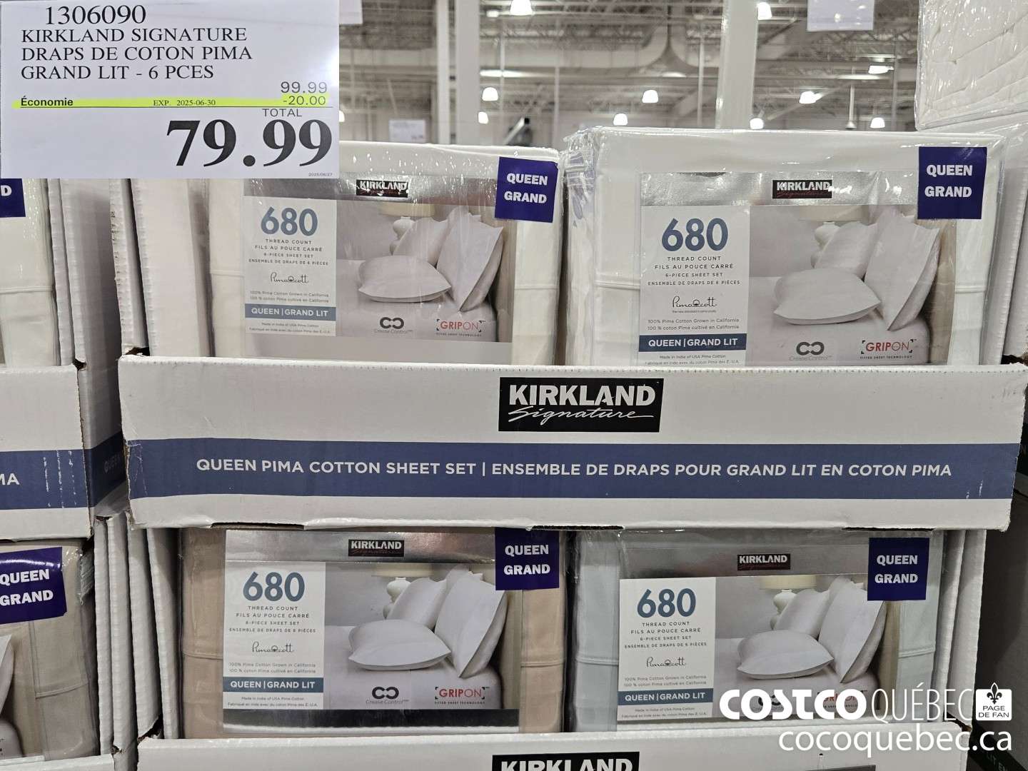 1306090 KIRKLAND SIGNATURE DRAPS DE COTON PIMA GRAND LIT - 6 PCES  ($20.00 INSTANT SAVINGS EXPIRES ON 2025-06-30) $79.99