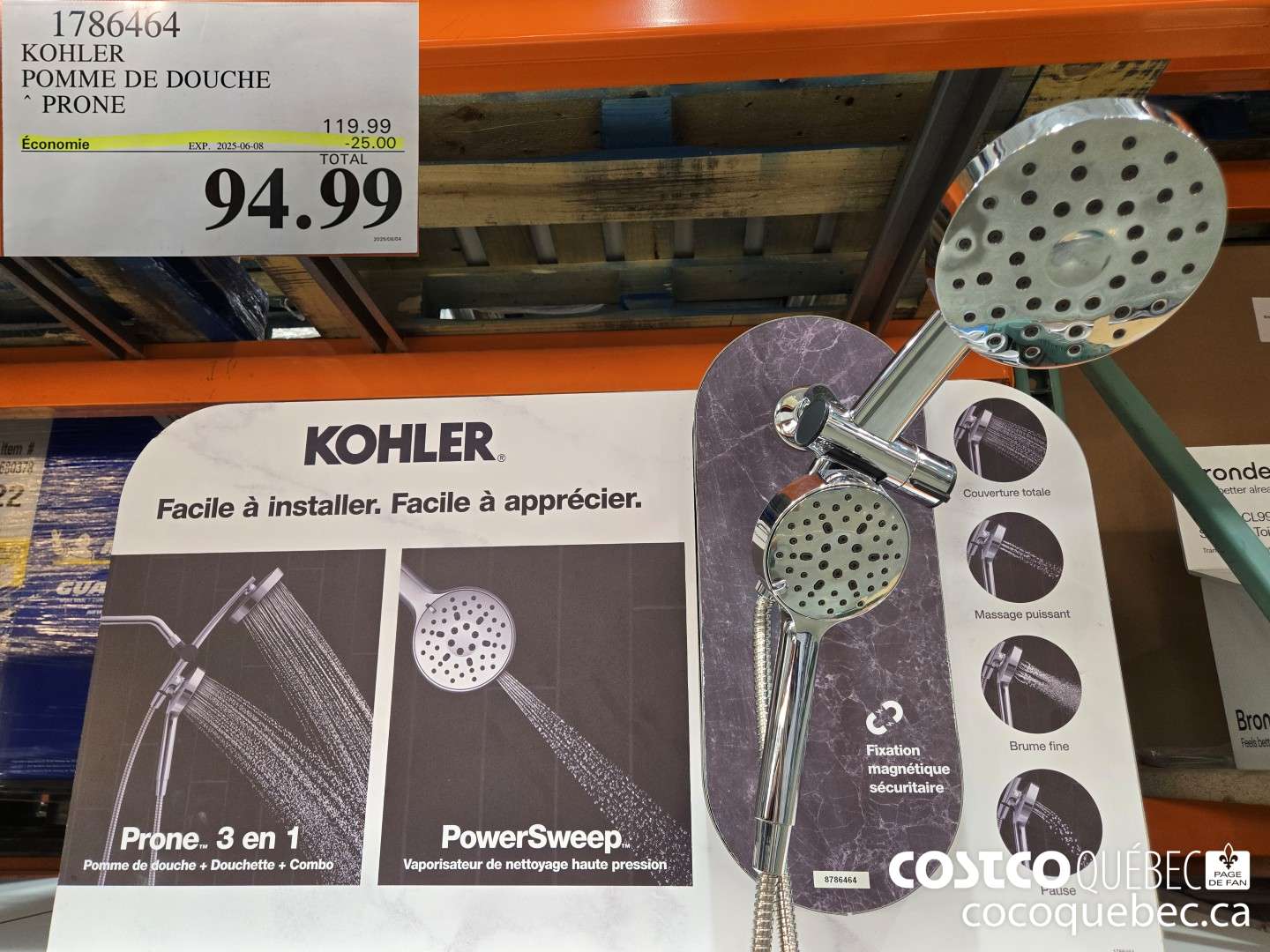 1786404 KOHLER POMME DE DOUCHE PRONE  ($25.00 INSTANT SAVINGS EXPIRES ON 2025-06-08) $94.99