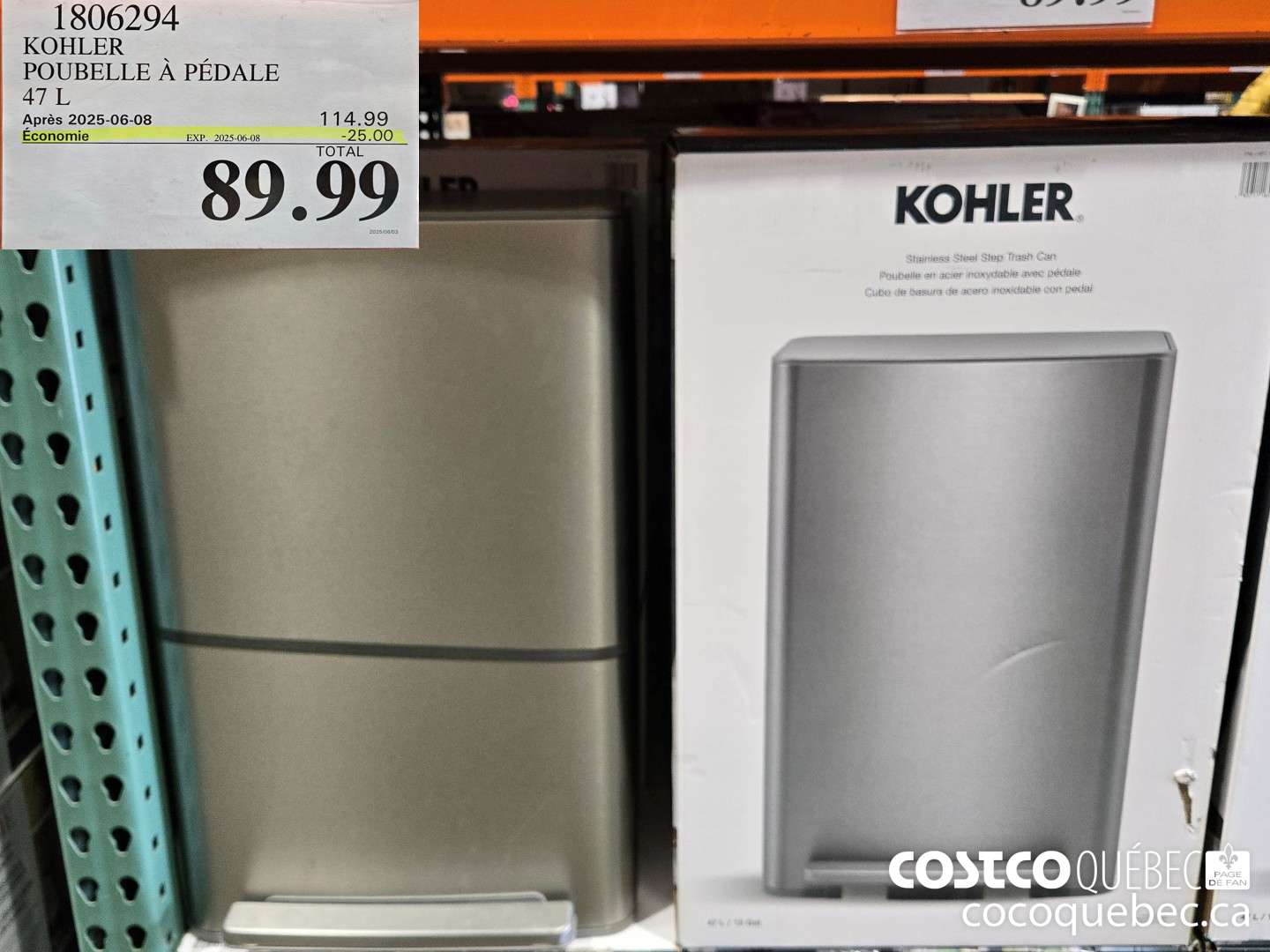 1806294 KOHLER POUBELLE A PEDALE  ($25.00 INSTANT SAVINGS EXPIRES ON 2025-06-08) $89.99