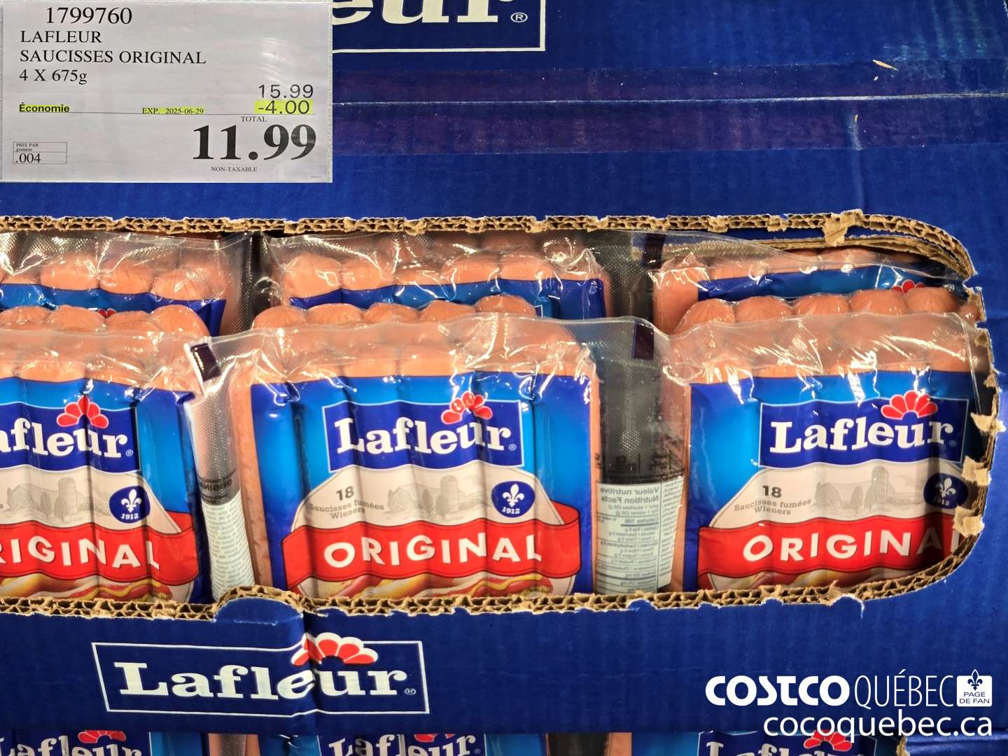 1799760 LAFLEUR SAUCISSES ORIGINAL 4 X 675g 2025-06-29  ($4.00 INSTANT SAVINGS) $11.99