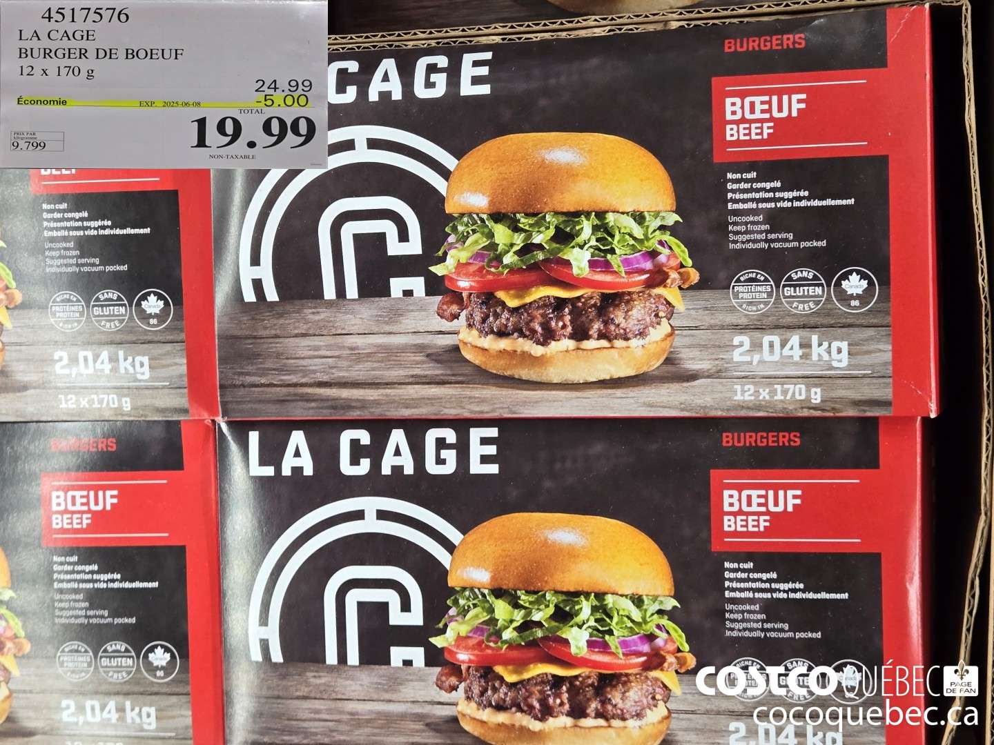 4517576 LA CAGE BURGER DE BOEUF 12 x 170 G  ($5.00 INSTANT SAVINGS EXPIRES ON 2025-06-08) $19.99