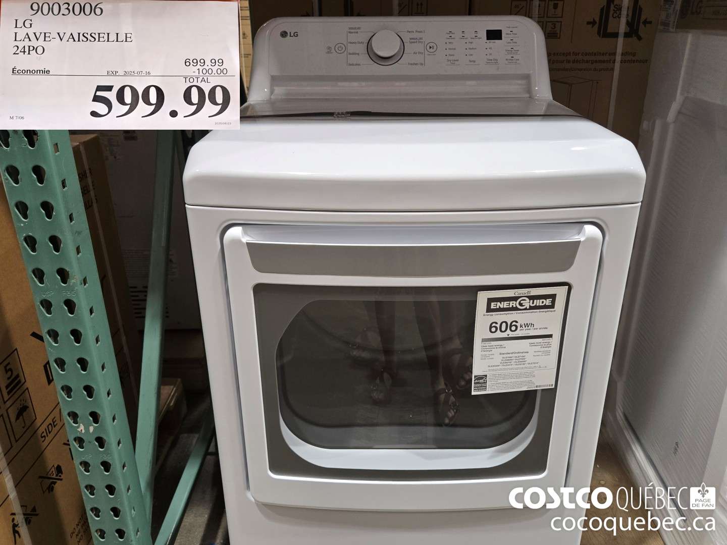 9003006 LG LAVE-VAISSELLE 24PO ($100.00 INSTANT SAVINGS EXPIRES ON 2025-07-16) $599.99