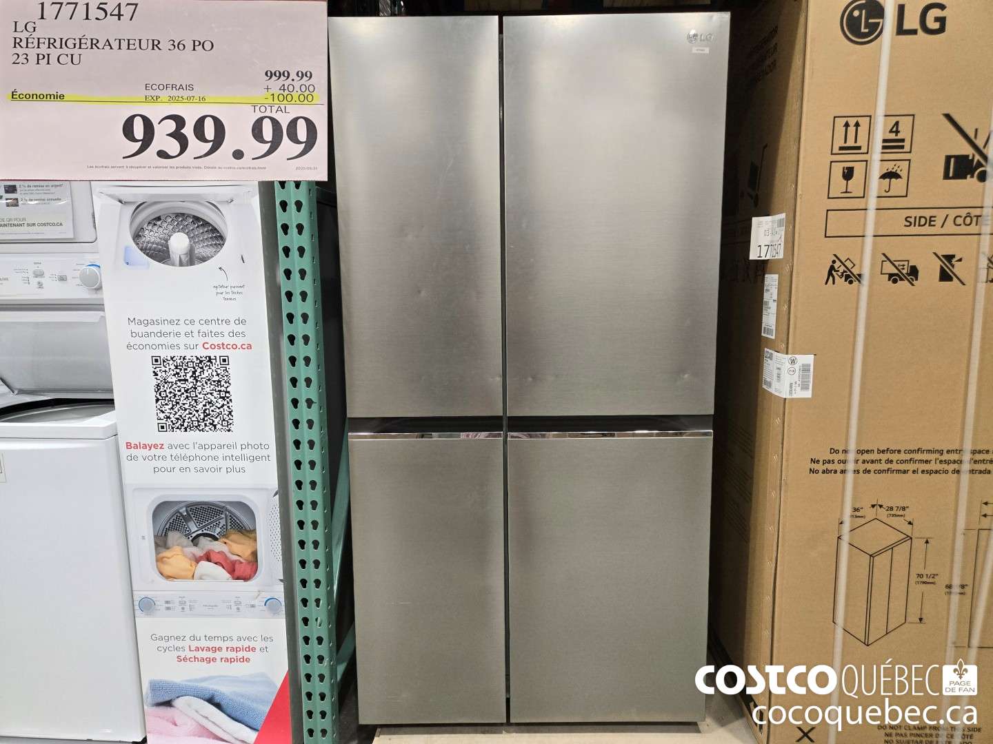 1771547 LG REFRIGERATEUR 36 PO 23 PICU  ($100.00 INSTANT SAVINGS EXPIRES ON 2025-07-16) $939.99