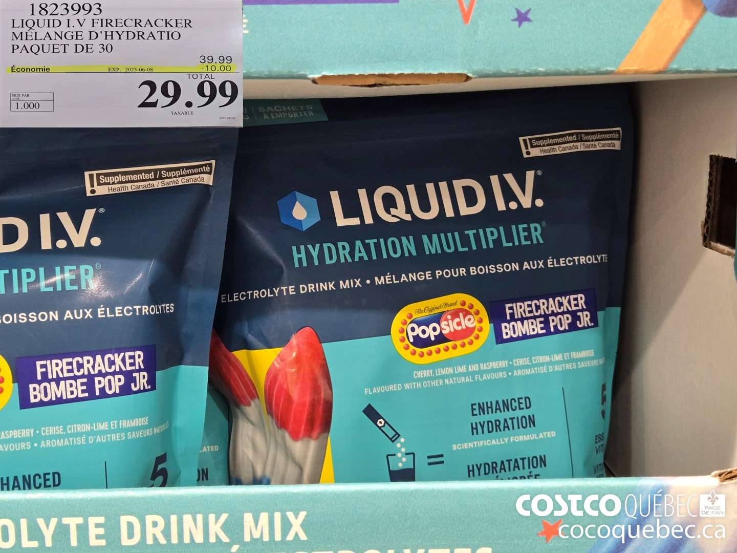 1823993 LIQUID I.V FIRECRACKER MELANGE D'HYDRATION PAQUET DE 30  ($10.00 INSTANT SAVINGS EXPIRES ON 2025-06-08) $29.99