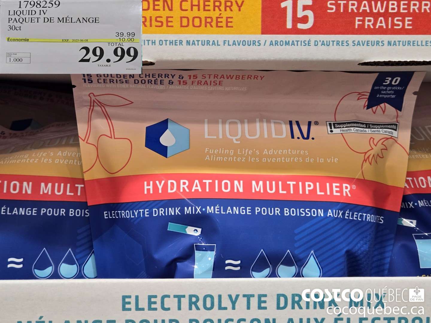 1798259 LIQUID IV PAQUET DE MELANGE 30ct  ($10.00 INSTANT SAVINGS EXPIRES ON 2025-06-08) $29.99