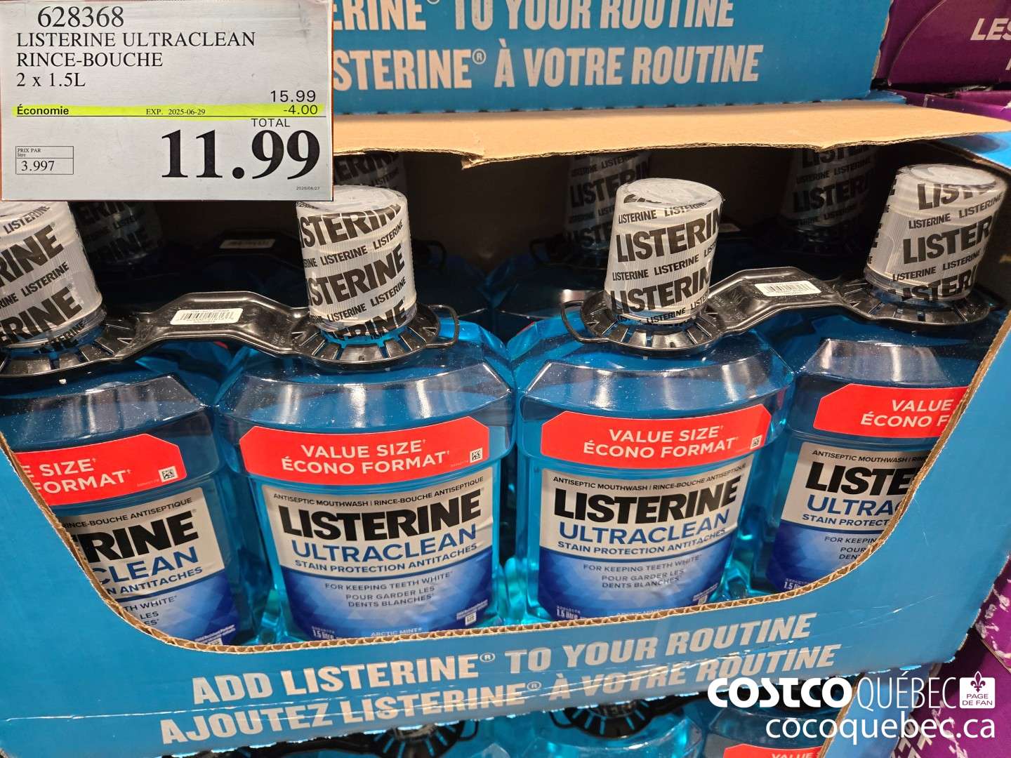 628368 LISTERINE ULTRACLEAN RINCE-BOUCHE ($4.00 INSTANT SAVINGS EXPIRES ON 2025-06-29) $11.99