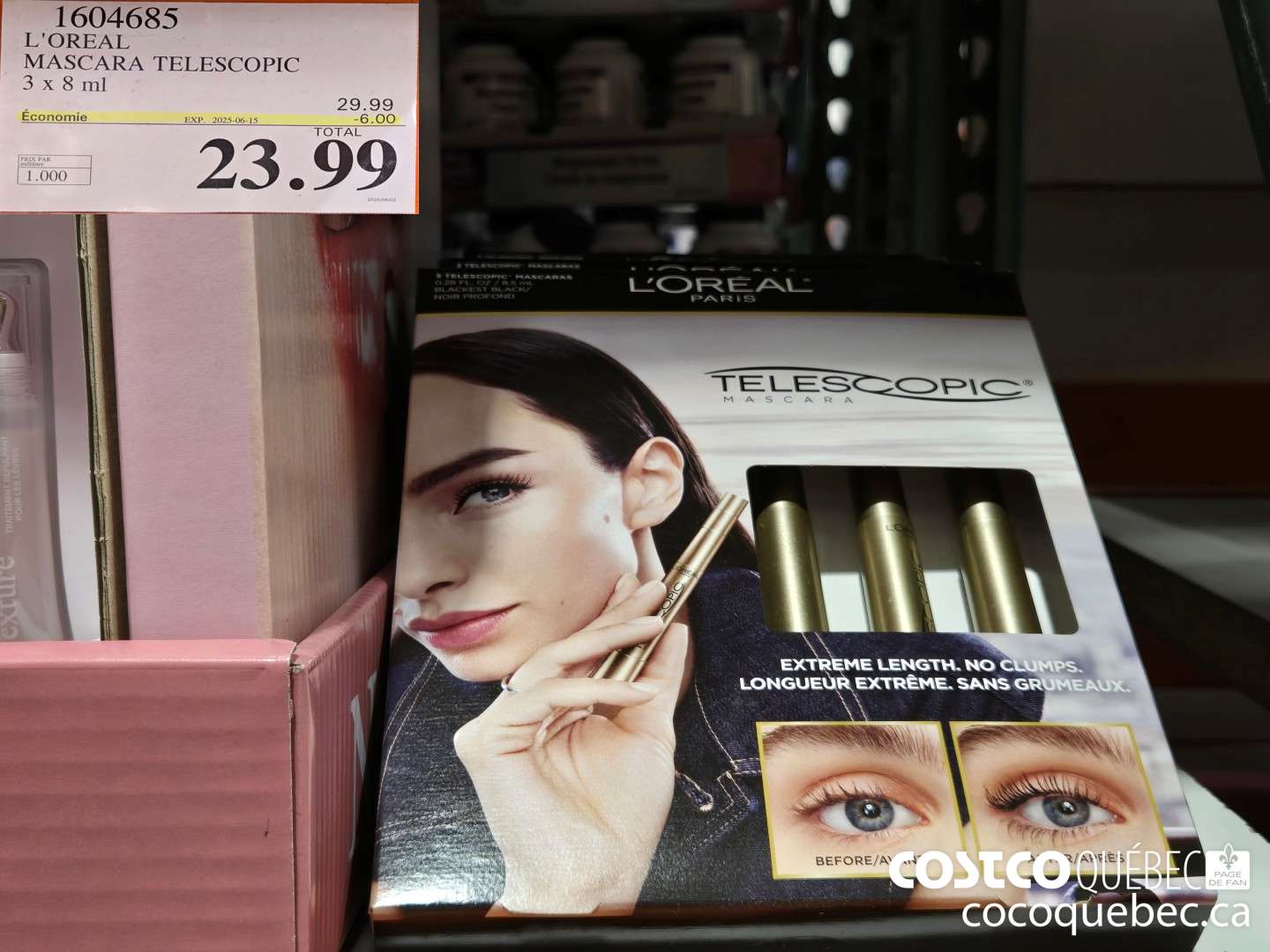 1604685 L'OREAL MASCARA TELESCOPIC 3x 8 mL  ($6.00 INSTANT SAVINGS EXPIRES ON 2025-06-15) $23.99