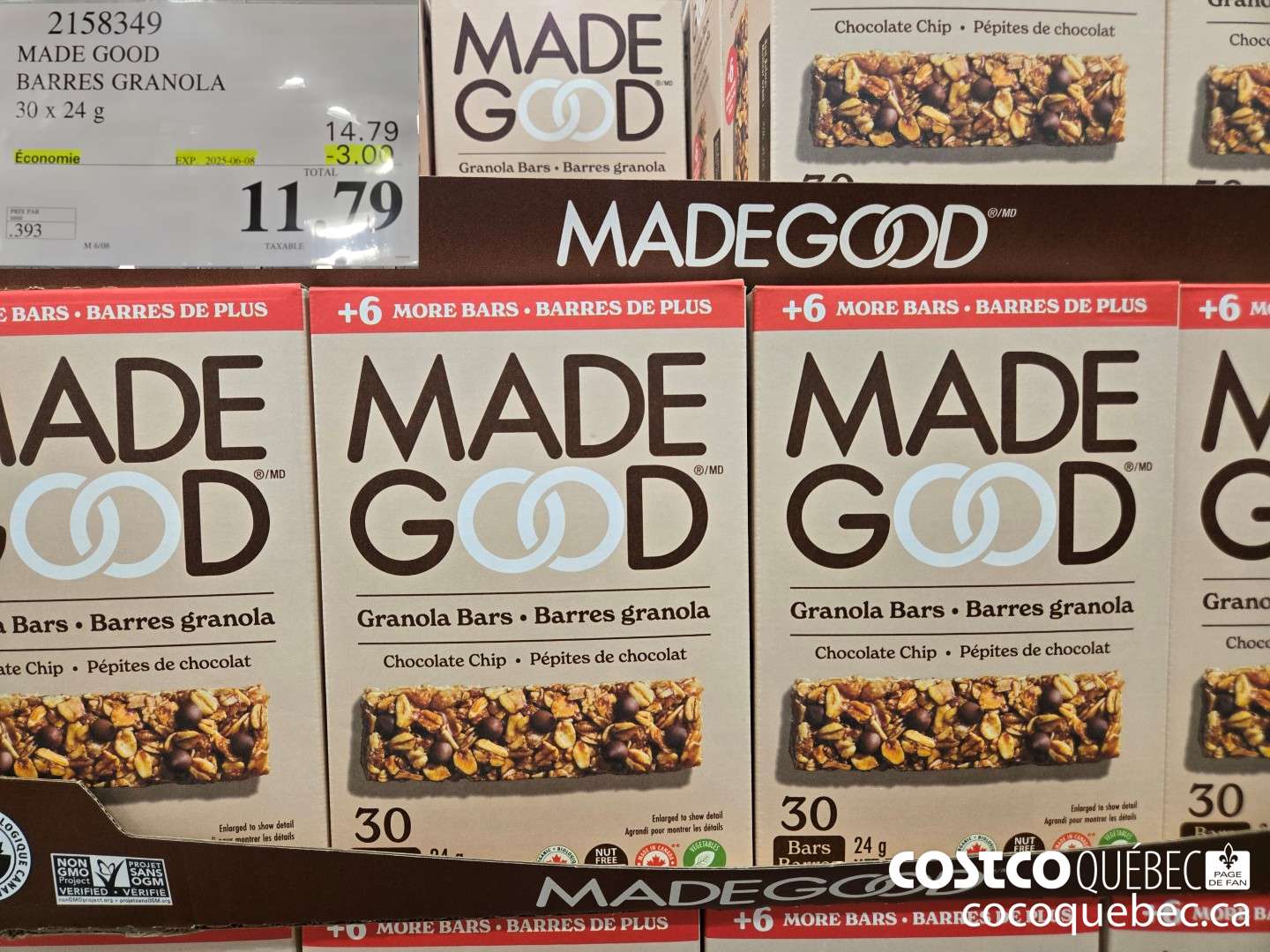 2158349 MADE GOOD BARRES GRANOLA 30 x 24 G ($3.00 INSTANT SAVINGS EXPIRES ON 2025-06-08) $11.79