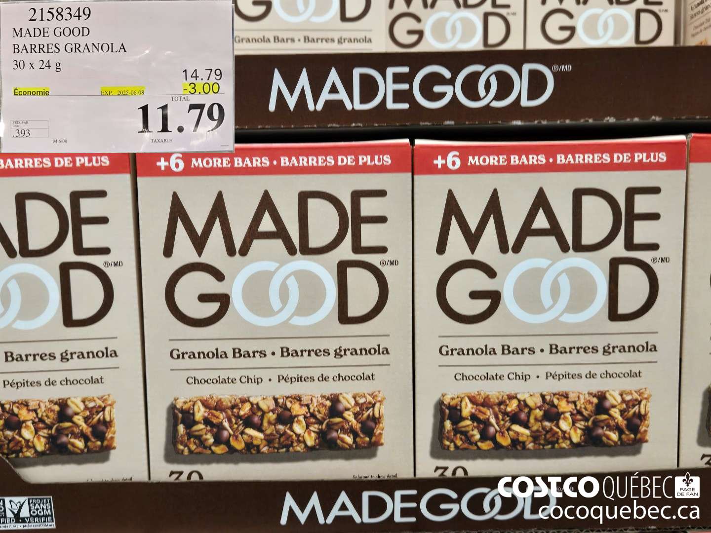 2158349 MADE GOOD BARRES GRANOLA 30 x 24 G ($3.00 INSTANT SAVINGS EXPIRES ON 2025-06-08) $11.79