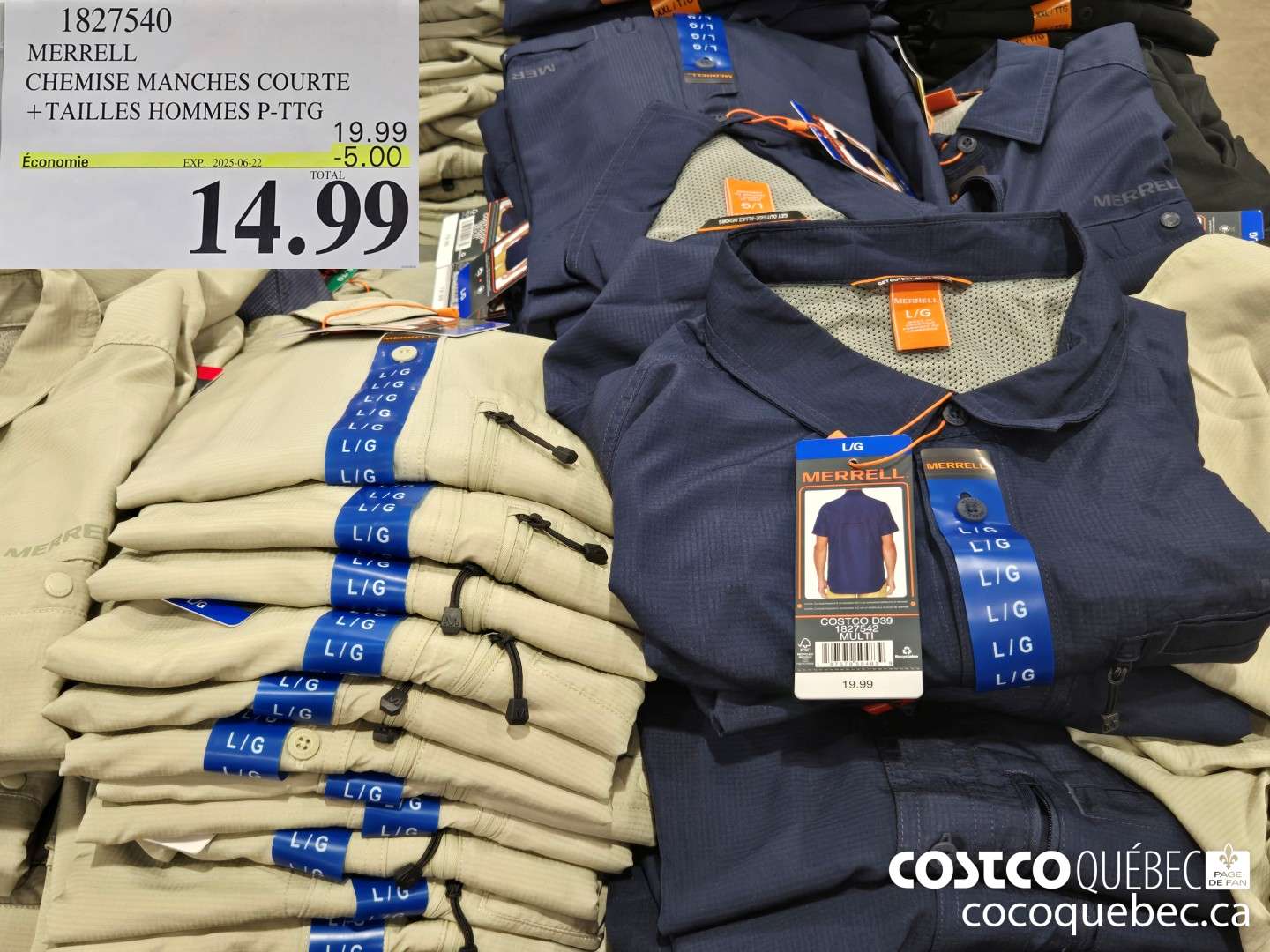 1827540 MERRELL CHEMISE MANCHES COURTE + TAILLES HOMMES P-TTG pe ce = 14.99  ($5.00 INSTANT SAVINGS EXPIRES ON 2025-06-22) $14.99