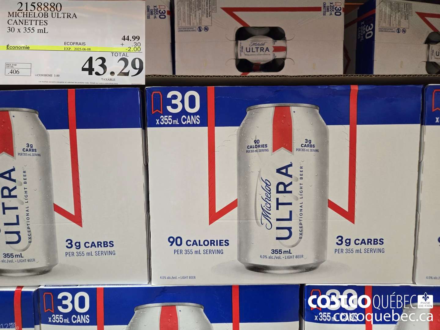 2158880 MICHELOB ULTRA CANETTES 30 x 355 mL 2025-06-08 a2 .OG  ($2.00 INSTANT SAVINGS) $43.29