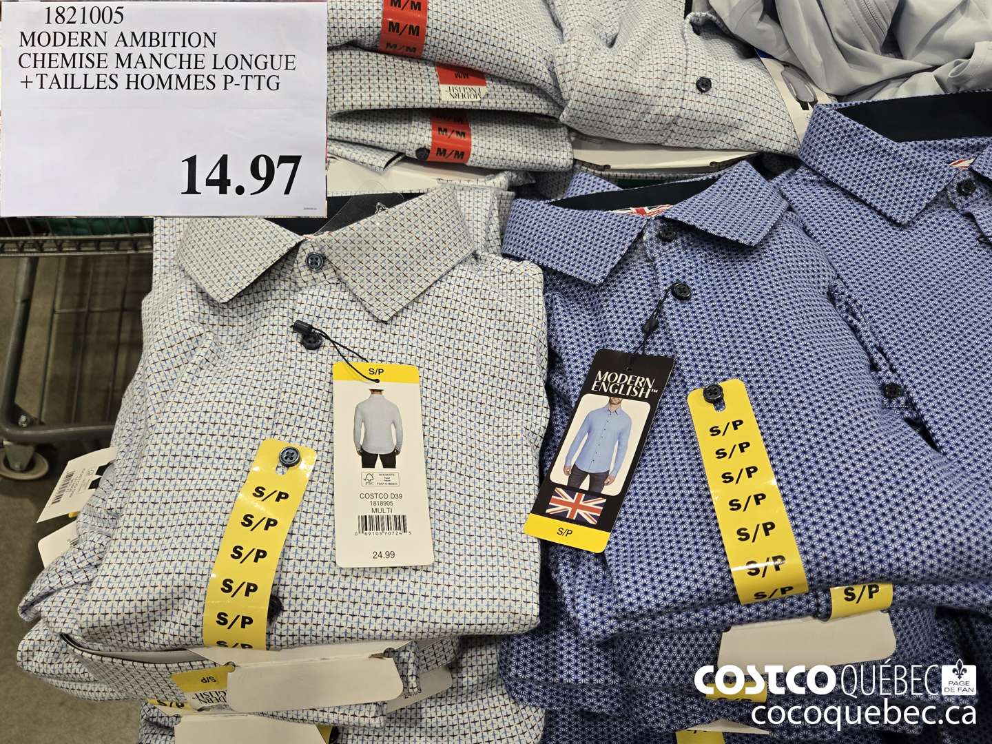 1821005 MODERN AMBITION CHEMISE MANCHE LONGUE +TAILLES HOMMES P-TTG  $14.97