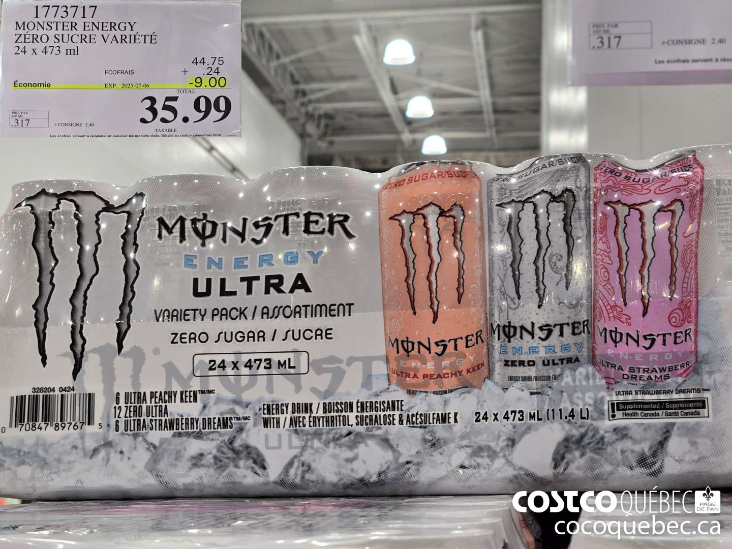 1773717 MONSTER ENERGY ZERO SUCRE ULTRA 24 x 473 ml  ($9.00 INSTANT SAVINGS EXPIRES ON 2025-07-06) $35.99