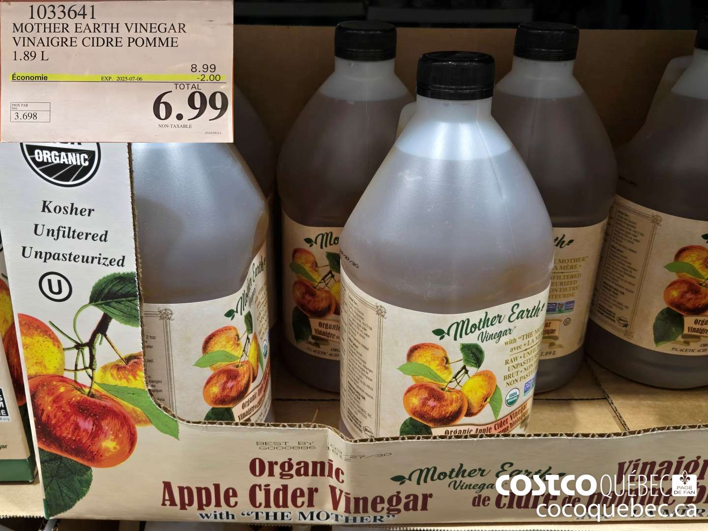 1033641 MOTHER EARTH VINEGAR VINAIGRE CIDRE POMME  ($2.00 INSTANT SAVINGS EXPIRES ON 2025-07-06) $6.99