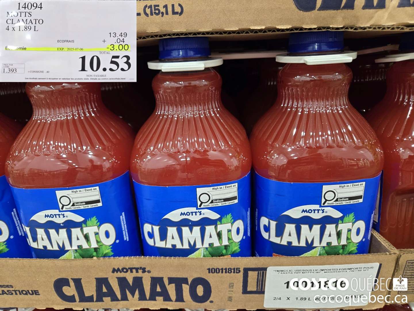 14094 MOTTS CLAMATO 4x 1.89 L  ($3.00 INSTANT SAVINGS EXPIRES ON 2025-07-06) $10.53