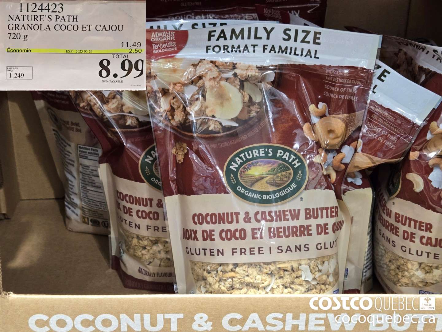 1124423 NATURE'S PATH GRANOLA COCO ET CAJOU 720 g  ($2.50 INSTANT SAVINGS EXPIRES ON 2025-06-29) $8.99