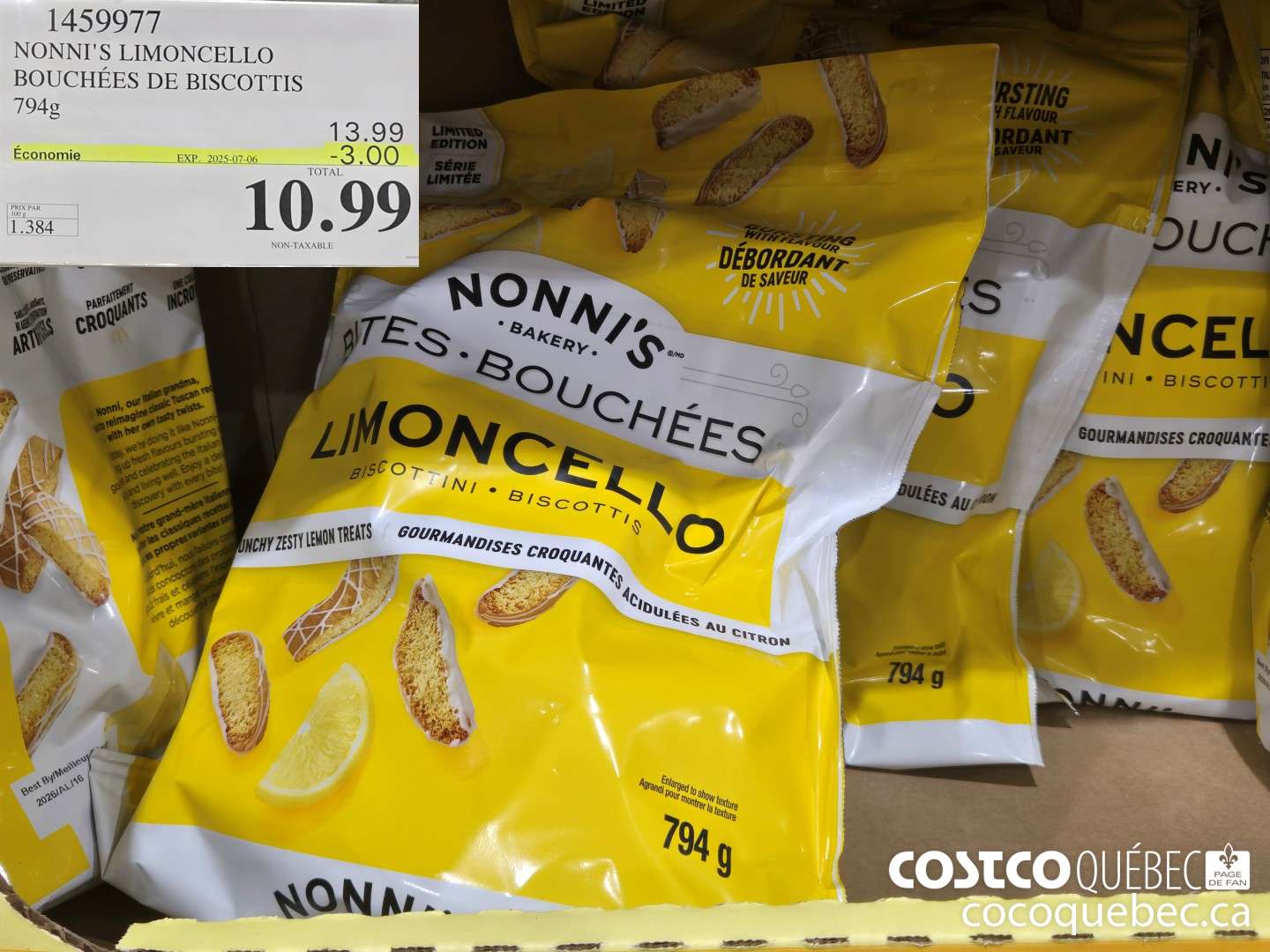 1459977 NONNI'S LIMONCELLO BOUCHEES DE BISCOTTIS ($3.00 INSTANT SAVINGS EXPIRES ON 2025-07-06) $10.99