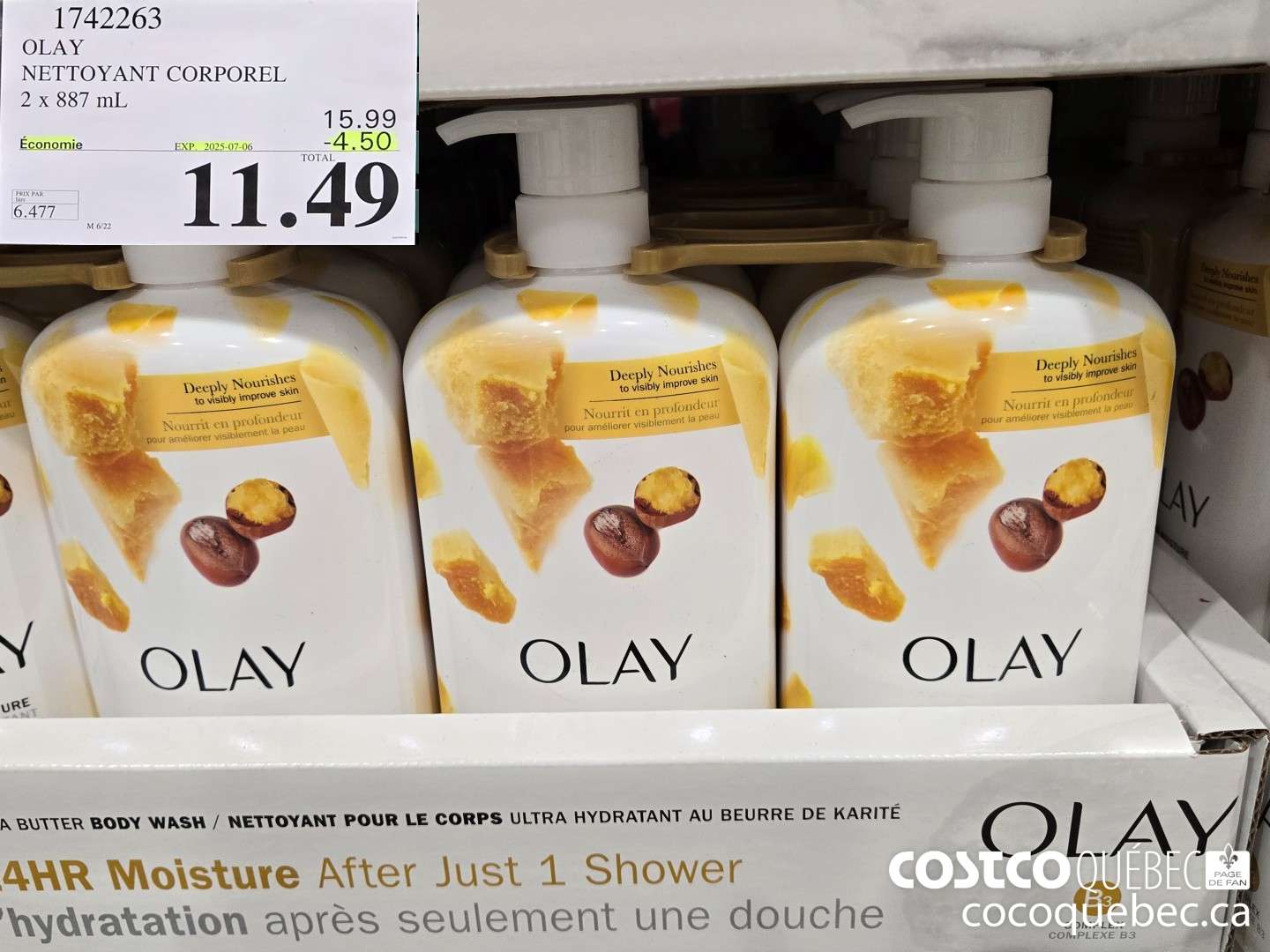 1742263 OLAY NETTOYANT CORPOREL 2 x 887 mL ($4.50 INSTANT SAVINGS EXPIRES ON 2025-07-06) $11.49
