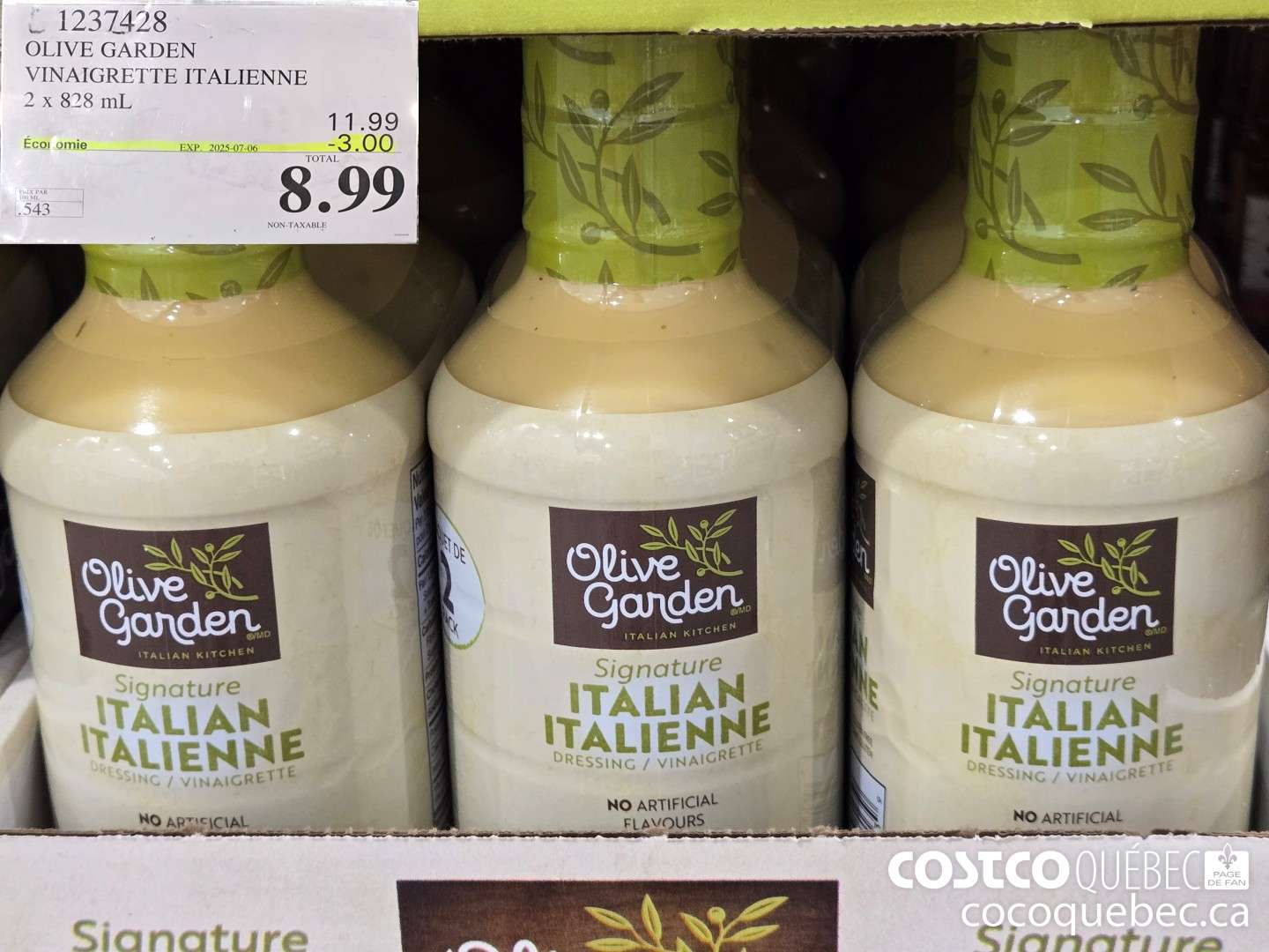 1237428 OLIVE GARDEN VINAIGRETTE ITALIENNE 2 X 828 mL  ($3.00 INSTANT SAVINGS EXPIRES ON 2025-07-06) $8.99