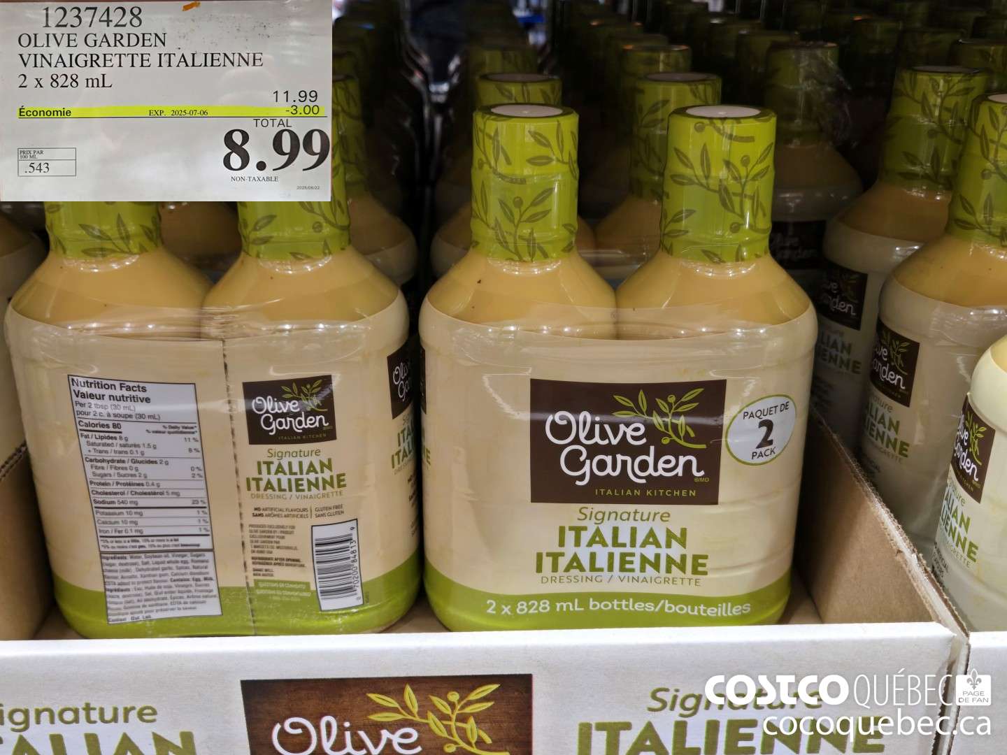 1237428 OLIVE GARDEN VINAIGRETTE ITALIENNE 2 X 828 mL  ($3.00 INSTANT SAVINGS EXPIRES ON 2025-07-06) $8.99