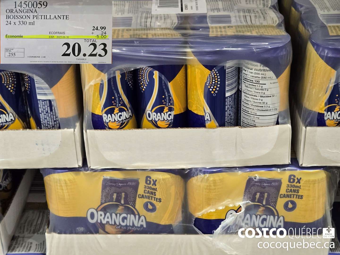 1450059 ORANGINA BOISSON PETILLANTE ($5.00 INSTANT SAVINGS EXPIRES ON 2024-06-30) $20.23